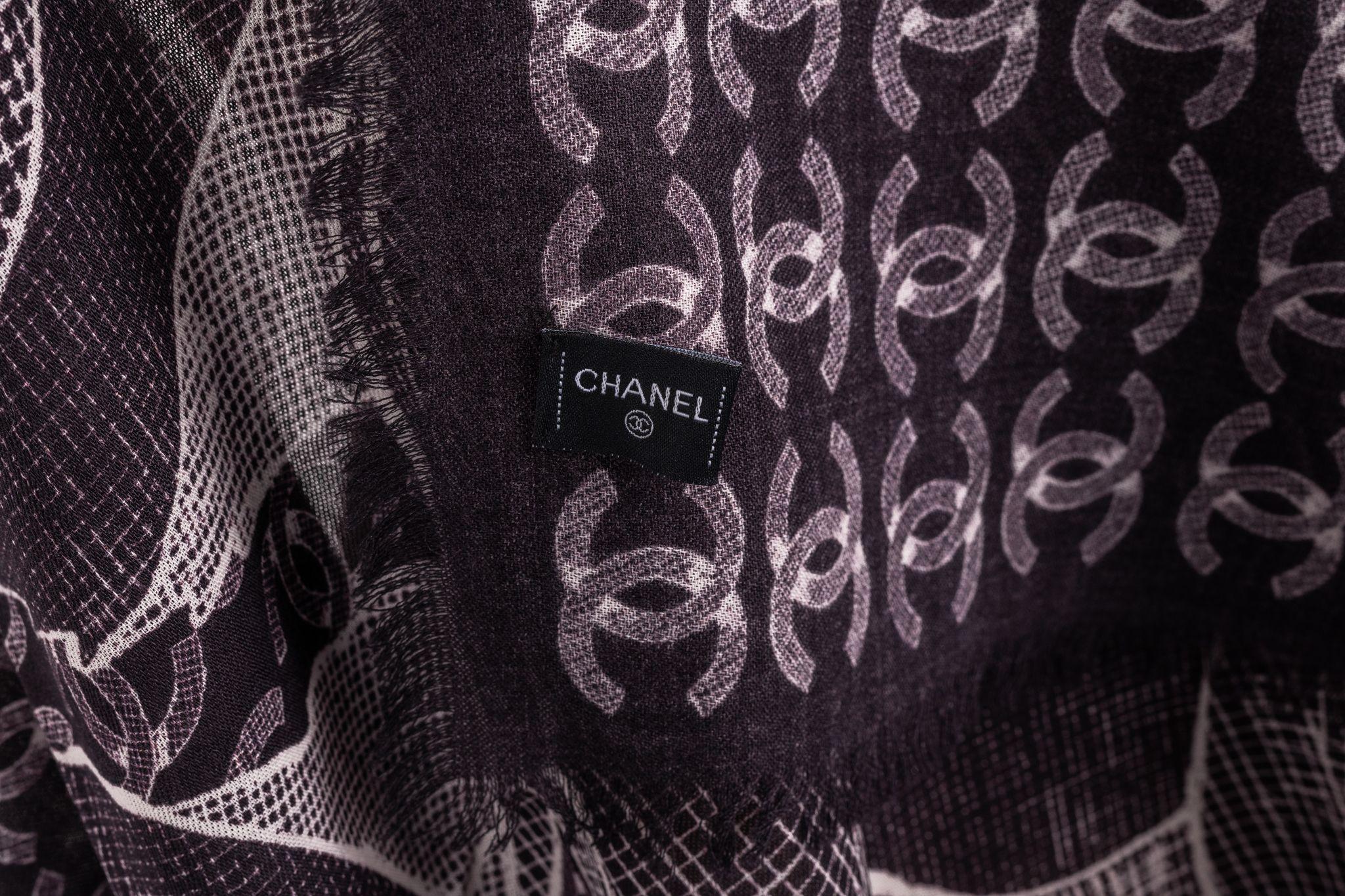 Chanel New Cashmere Shawl Black Camellia For Sale 2