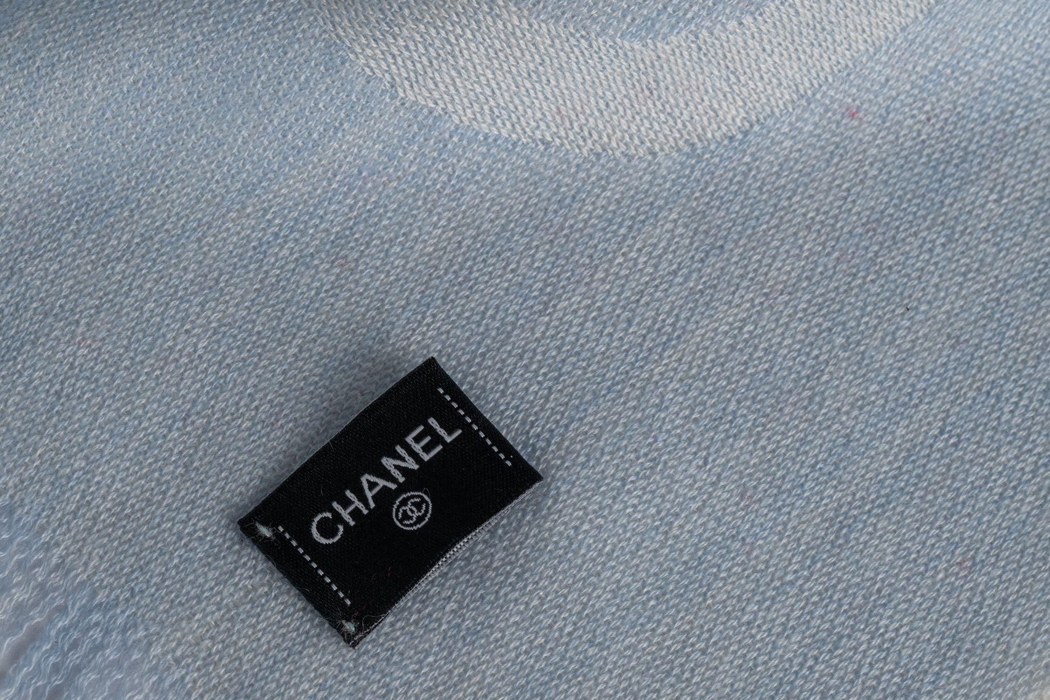 Chanel New Cashmere Shawl Celeste For Sale 1