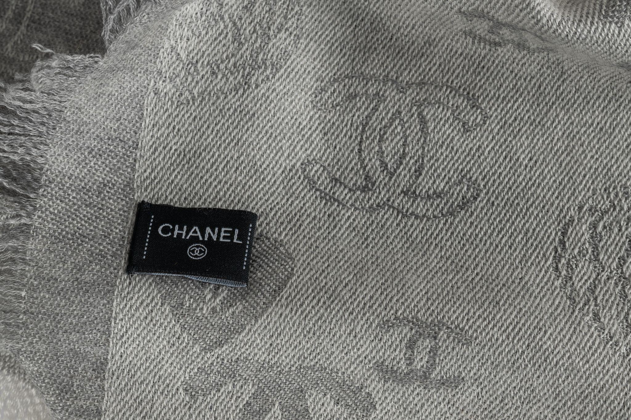 Chanel New Cashmere Shawl Grey For Sale 1