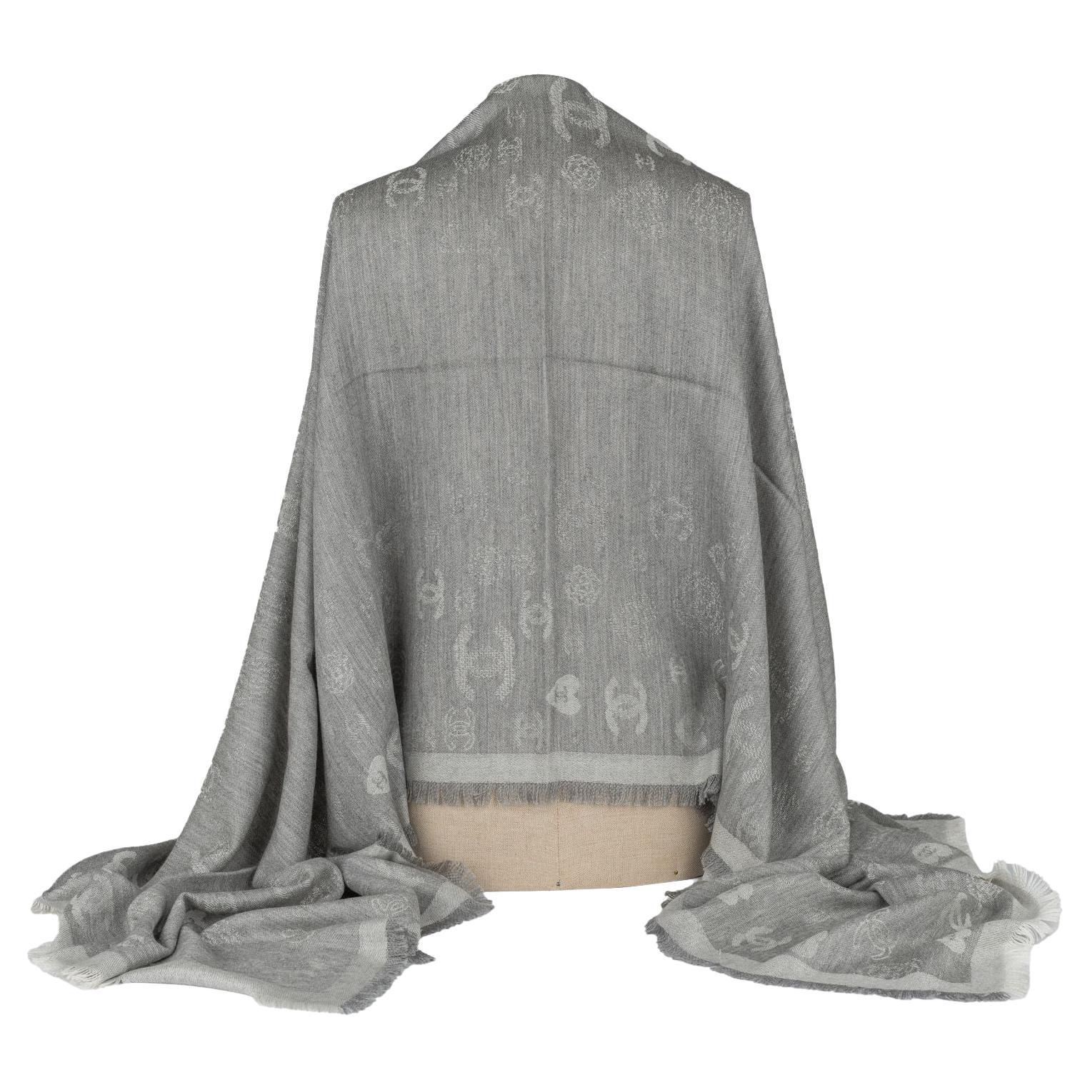 Chanel New Cashmere Shawl Grey For Sale