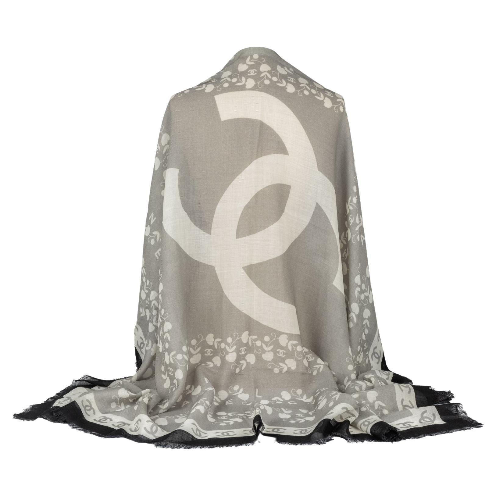 Chanel New Cashmere Shawl Grey White For Sale