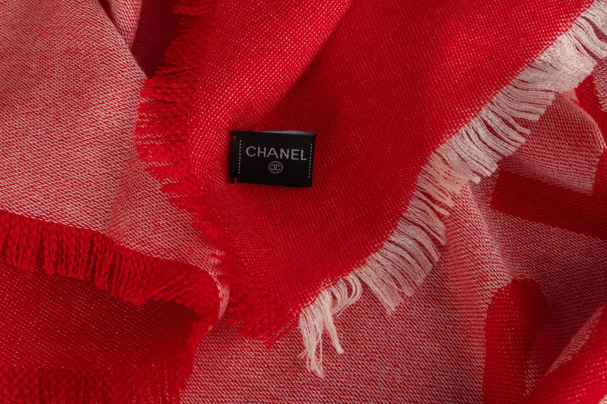Chanel New Cashmere Shawl in Red For Sale 1