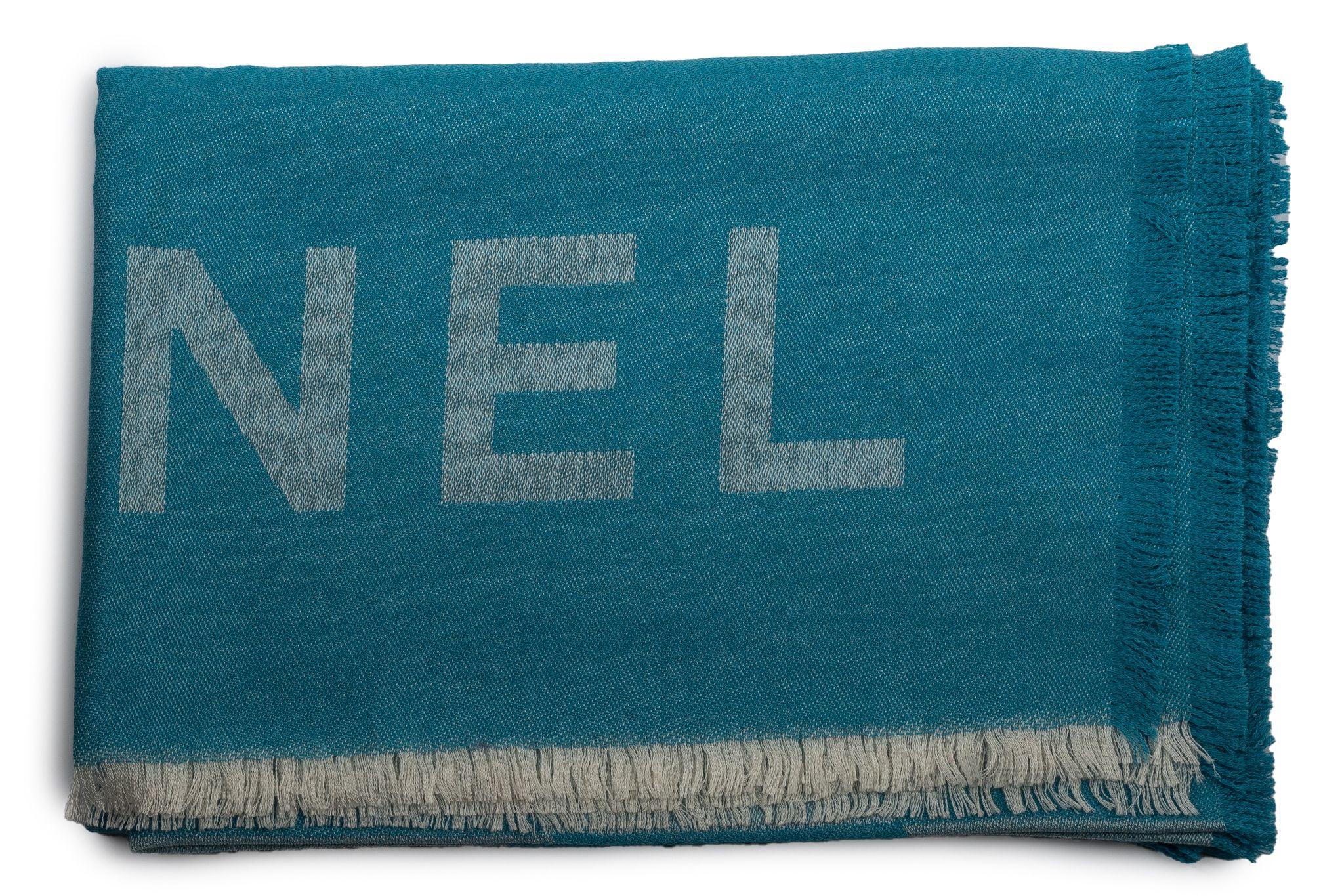 Women's or Men's Chanel New Cashmere Shawl in Turquoise For Sale