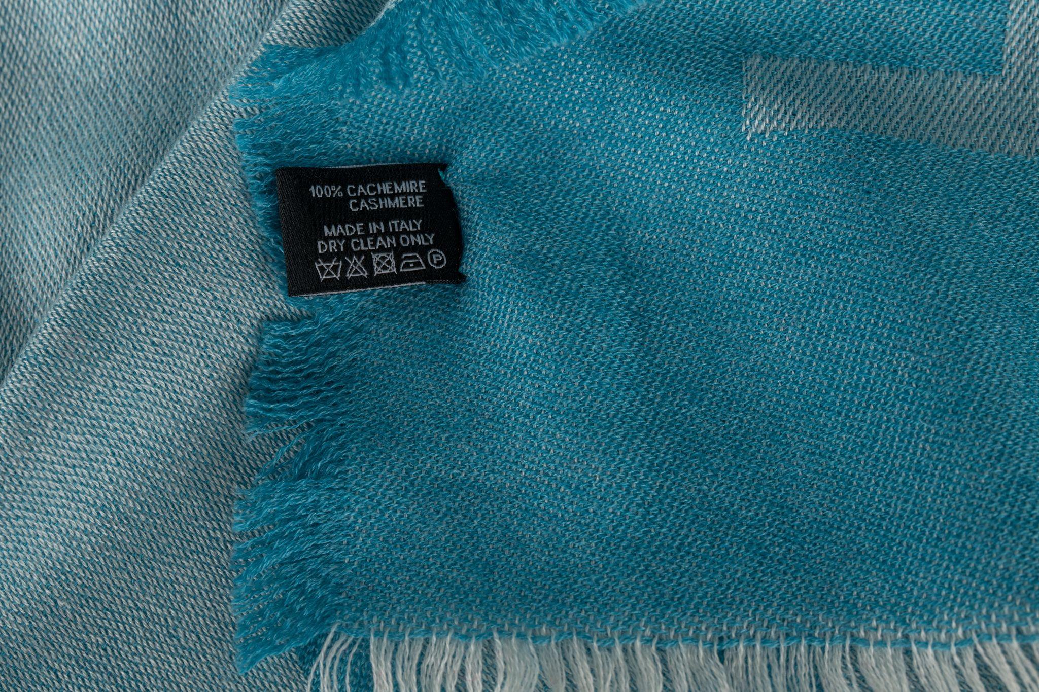 Chanel New Cashmere Shawl in Turquoise For Sale 1