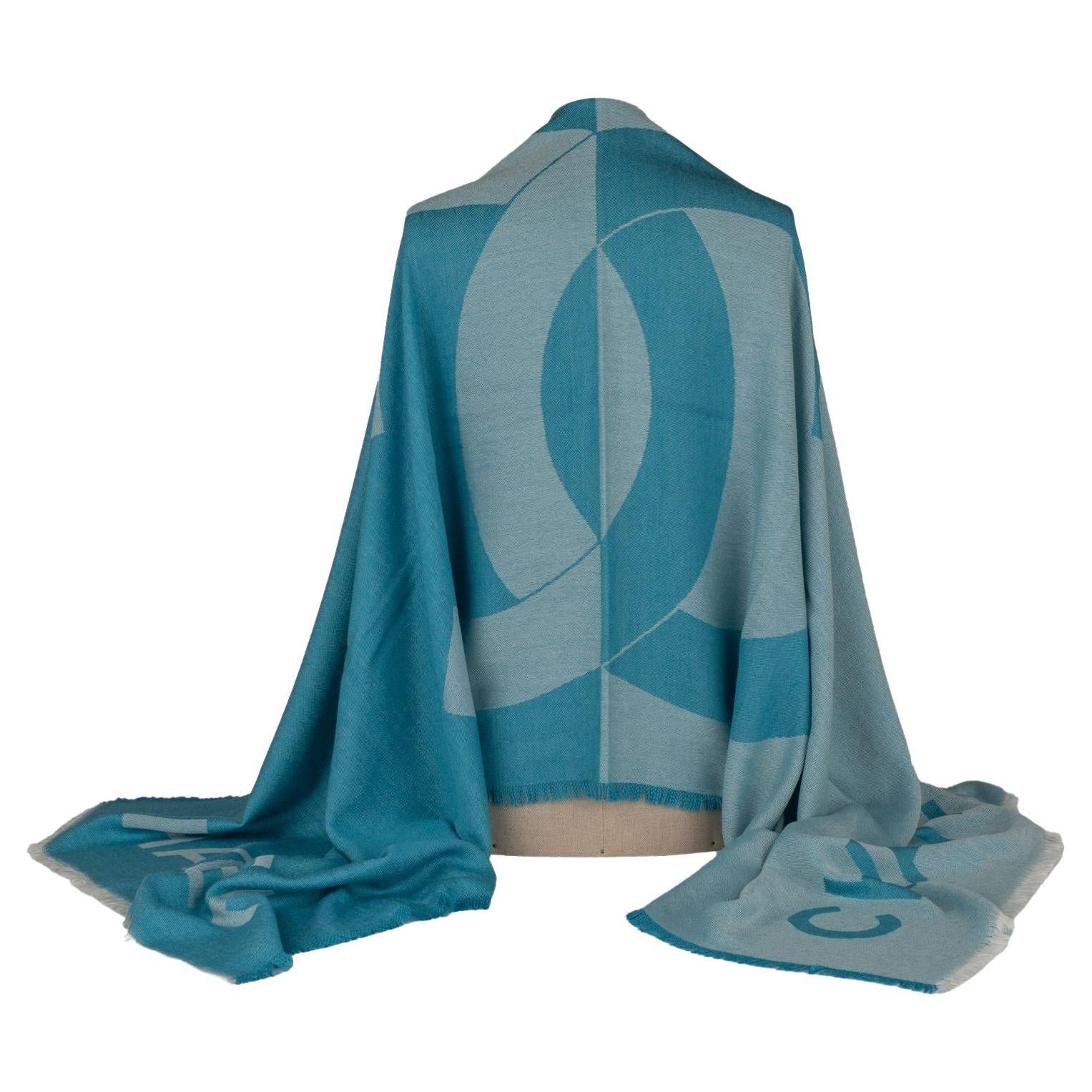 Chanel New Cashmere Shawl in Turquoise For Sale