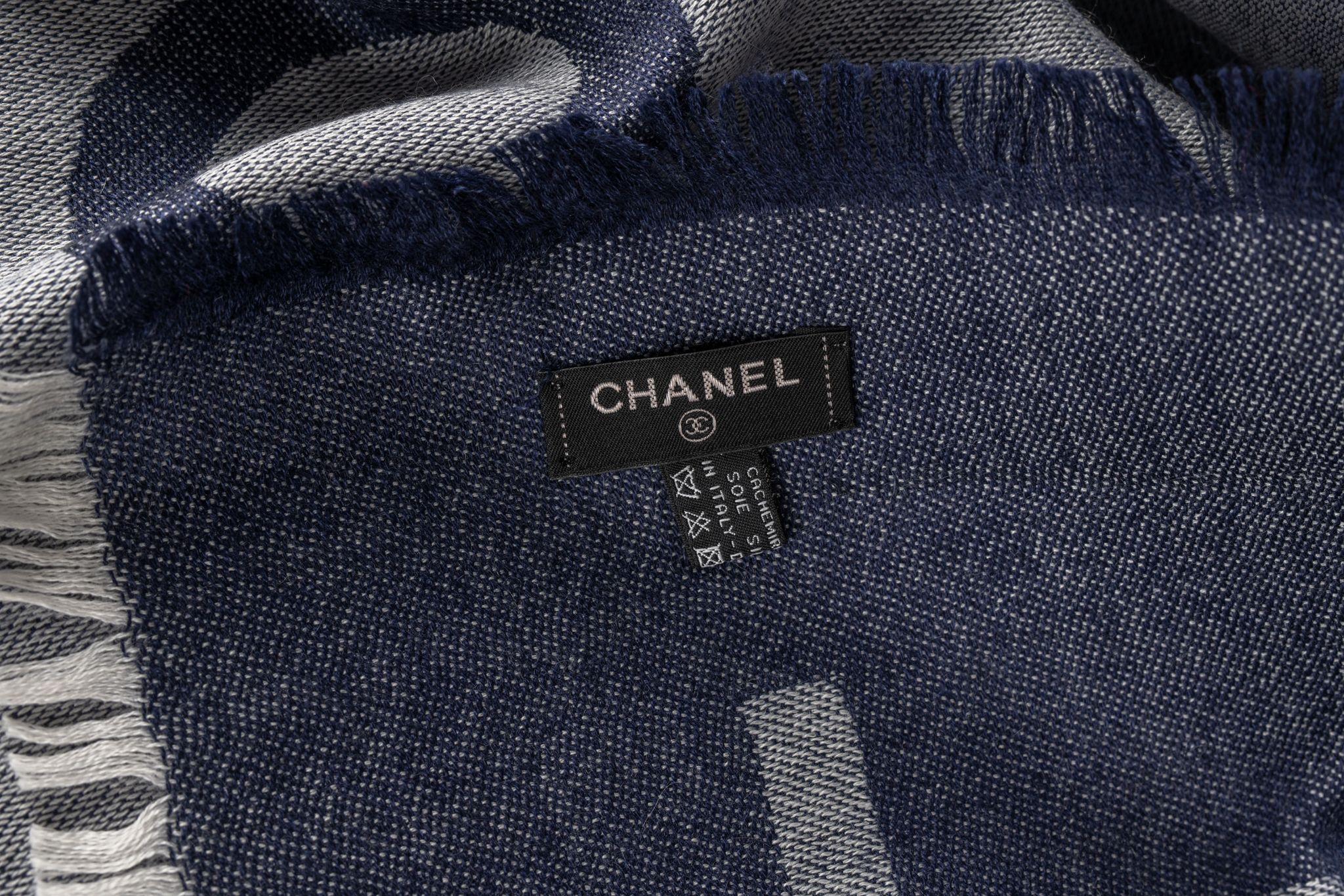 Women's Chanel New Cashmere Shawl Navy For Sale