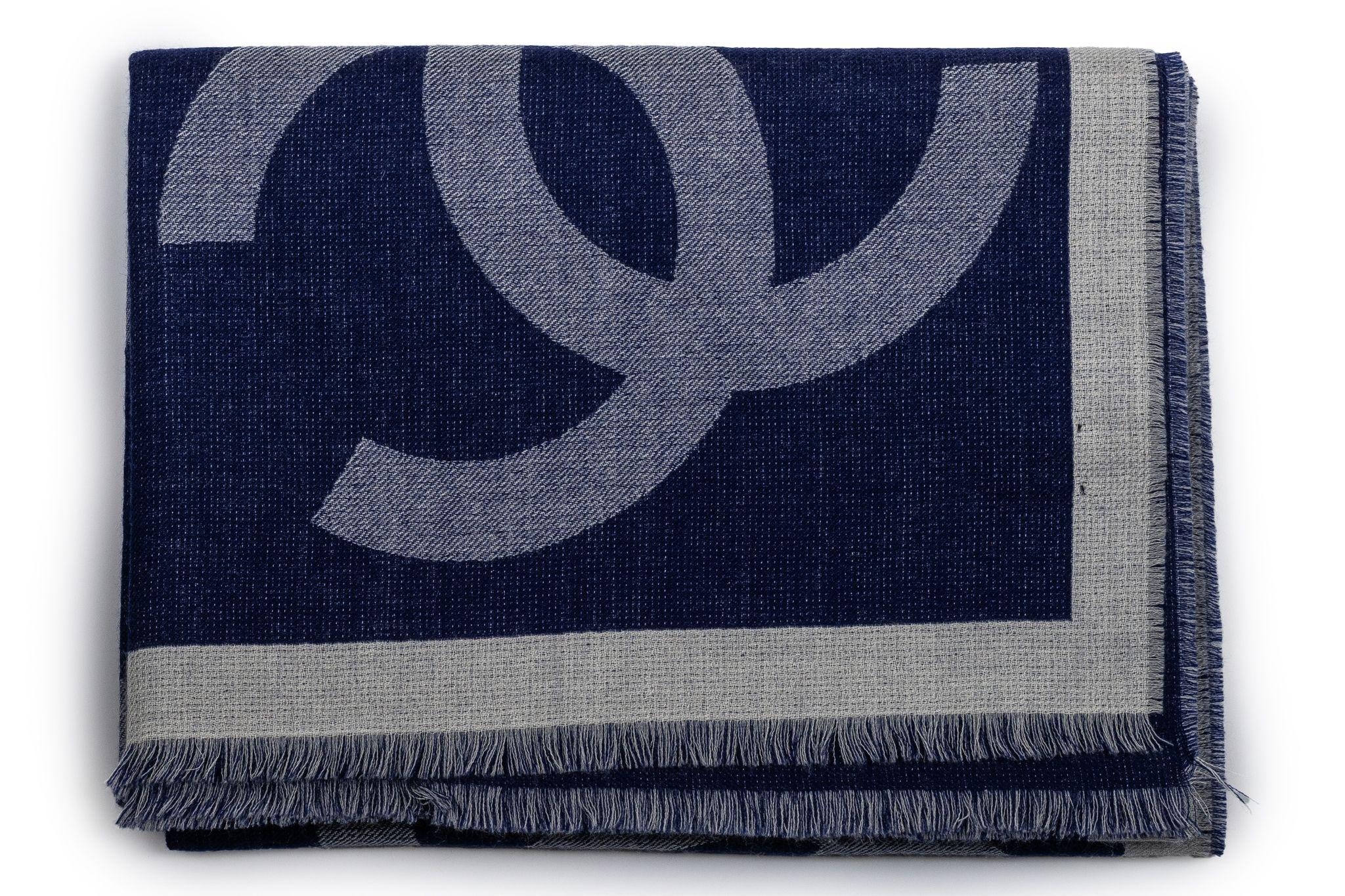Chanel New Cashmere Shawl Navy For Sale 1