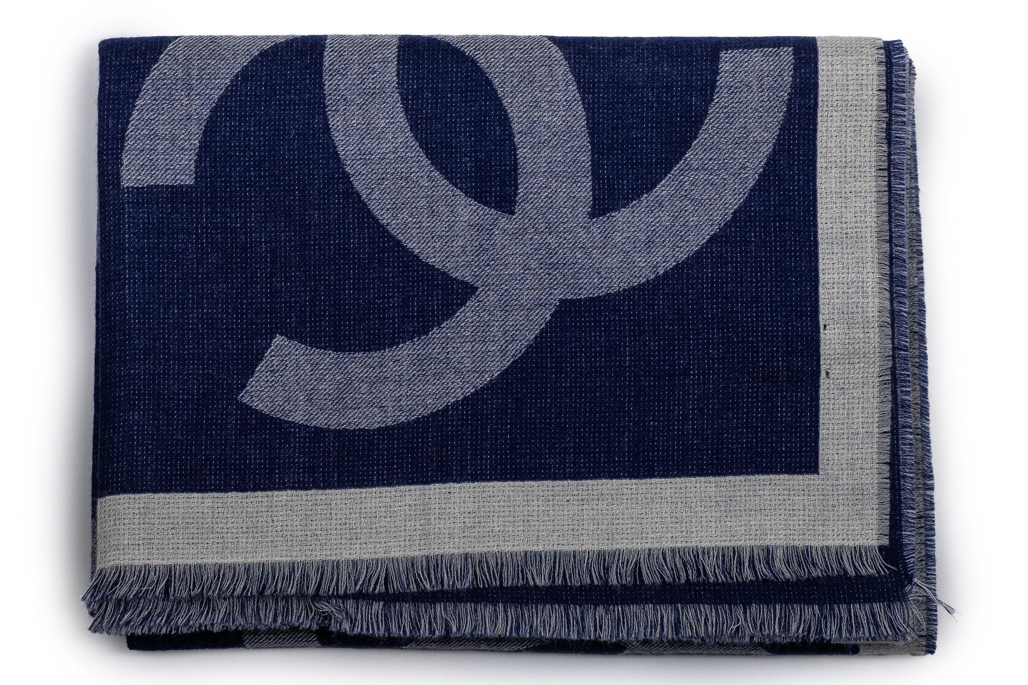 Women's Chanel New Cashmere Shawl Navy For Sale