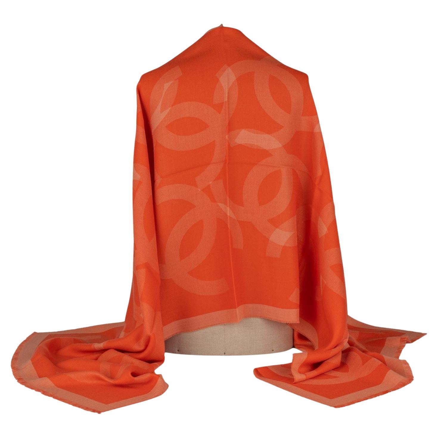 Chanel New Cashmere Shawl Orange For Sale