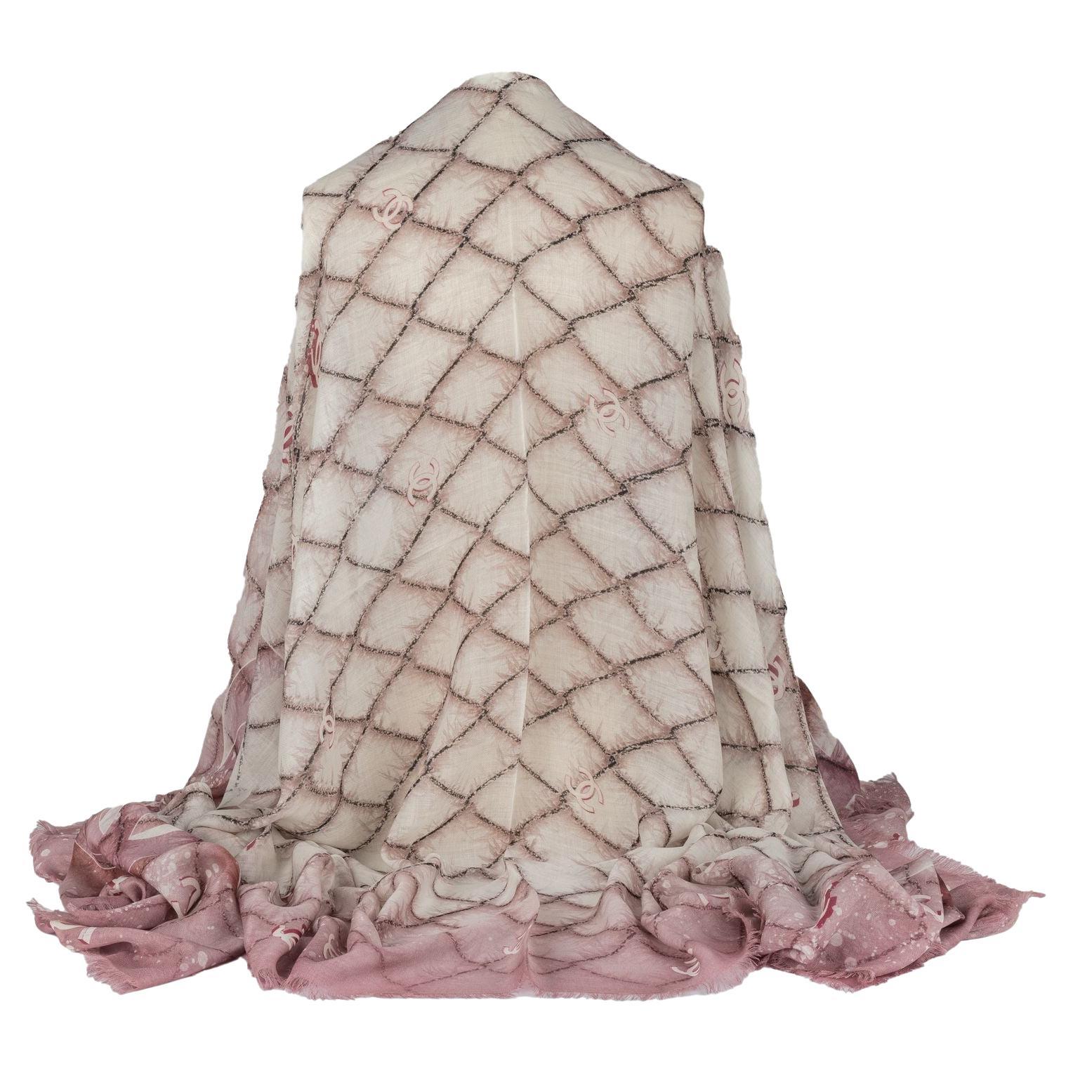 Chanel New Cashmere Shawl Pink White