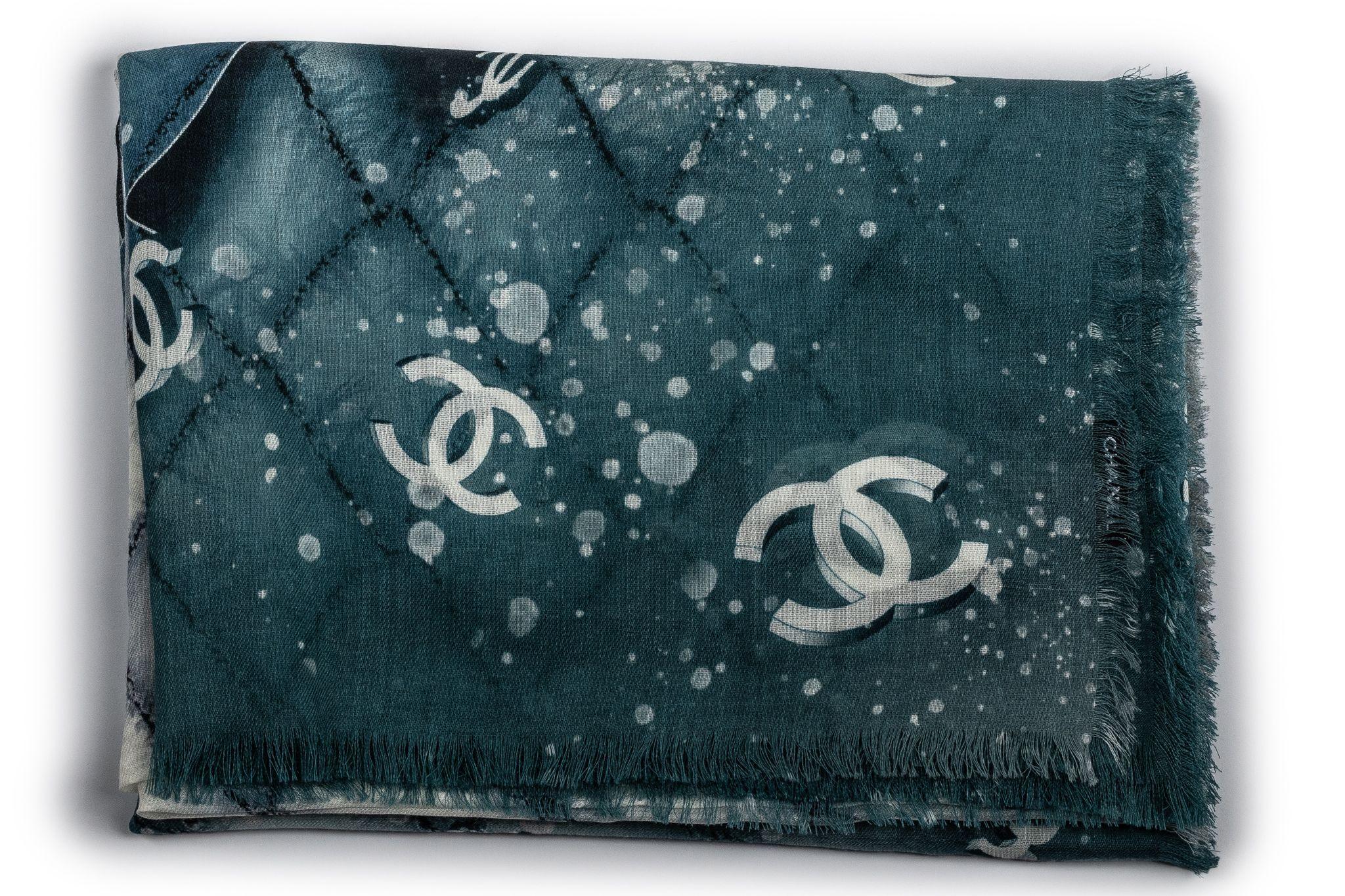 Chanel New Cashmere Shawl Space Blue In Excellent Condition For Sale In West Hollywood, CA