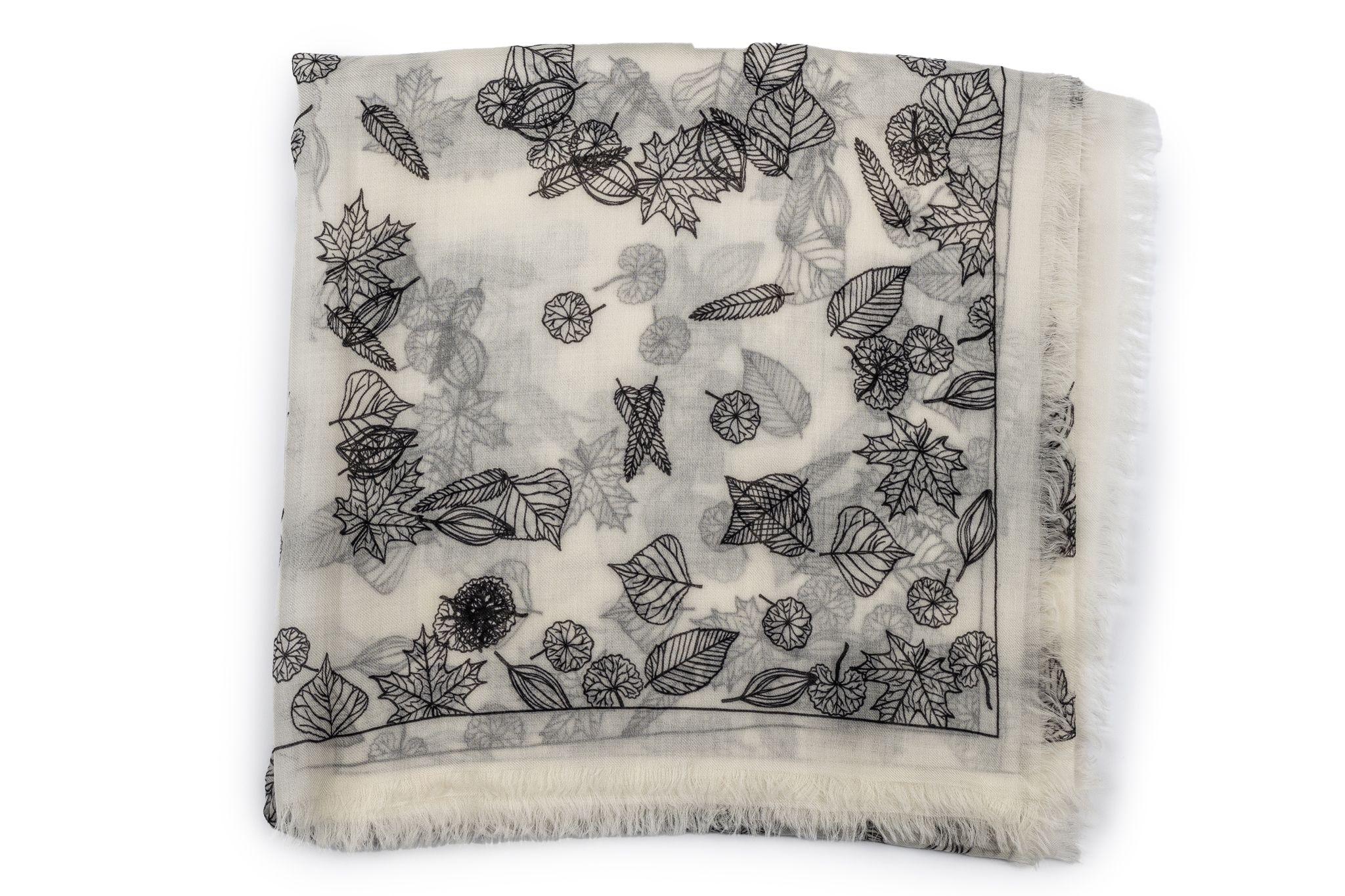 Chanel New Cashmere Shawl White Leaves For Sale 1
