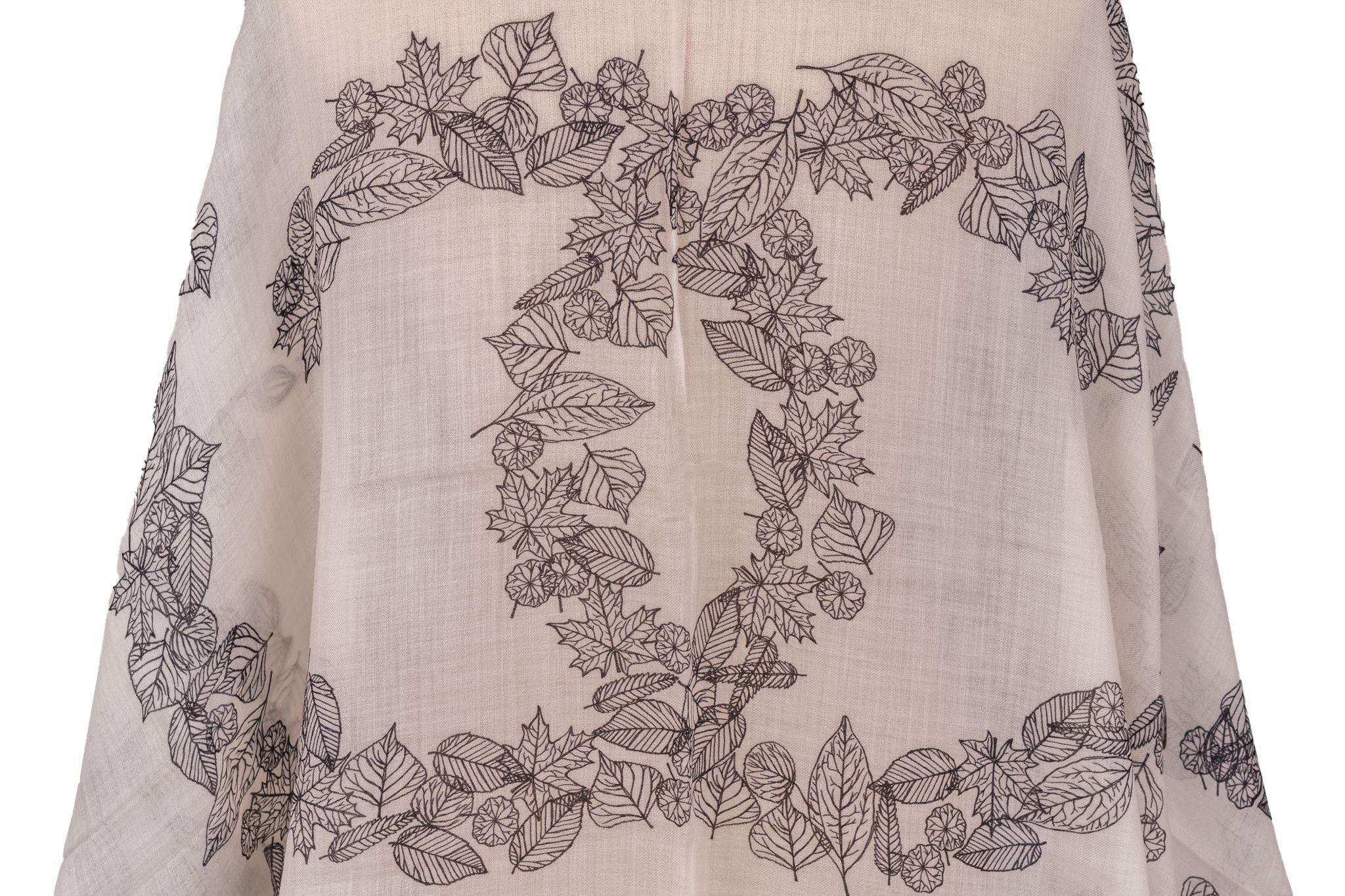 Chanel New Cashmere Shawl White Leaves For Sale 4
