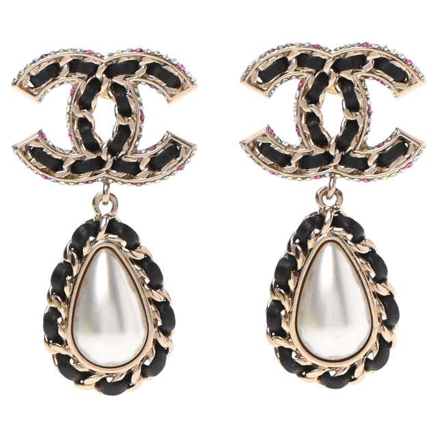 Chanel Rare Black/White Large CC Dangling Earrings at 1stDibs | black ...