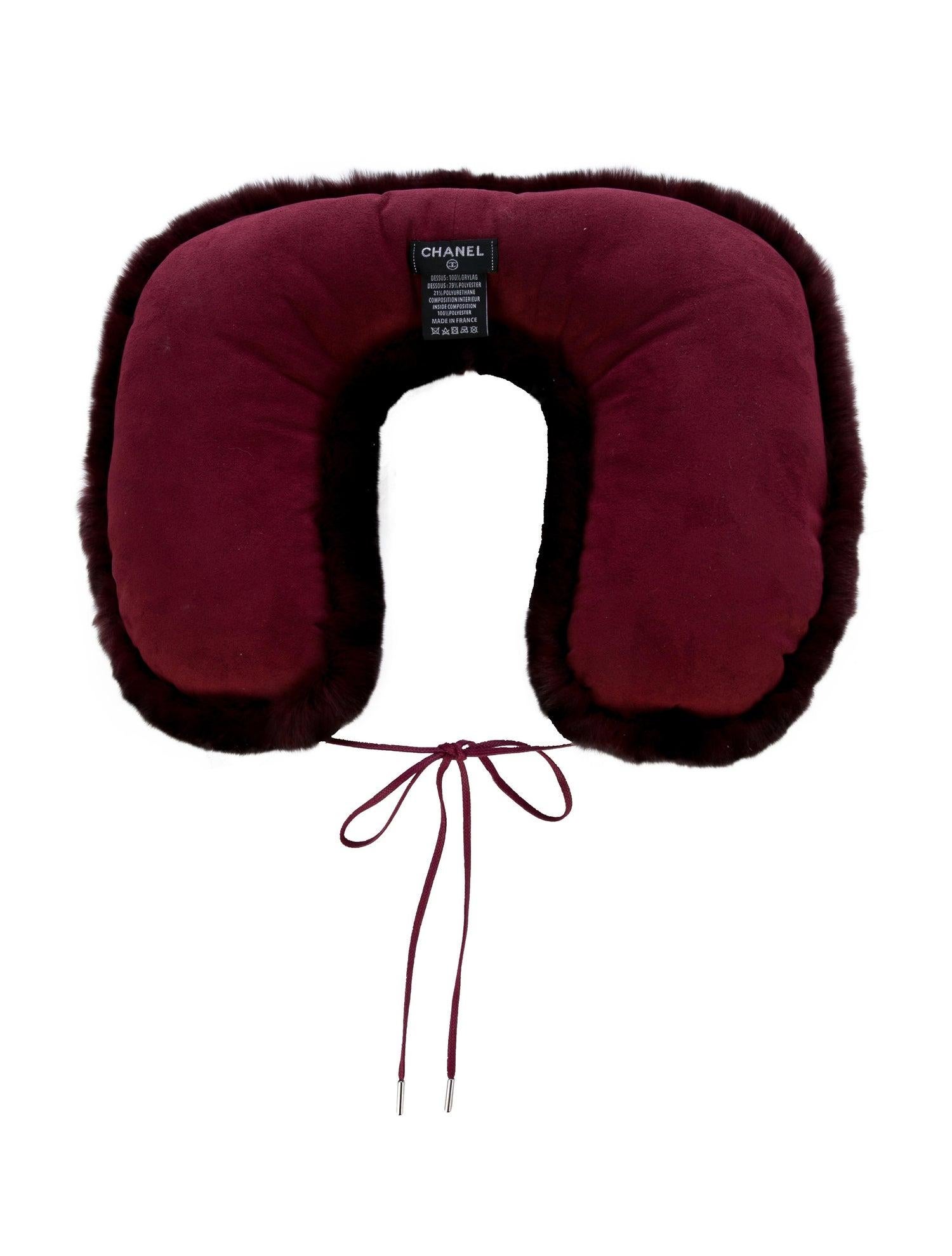 Black Chanel NEW CC Bordeaux Orylag Fur Drawstring Men's Women's Travel Neck Pillow For Sale