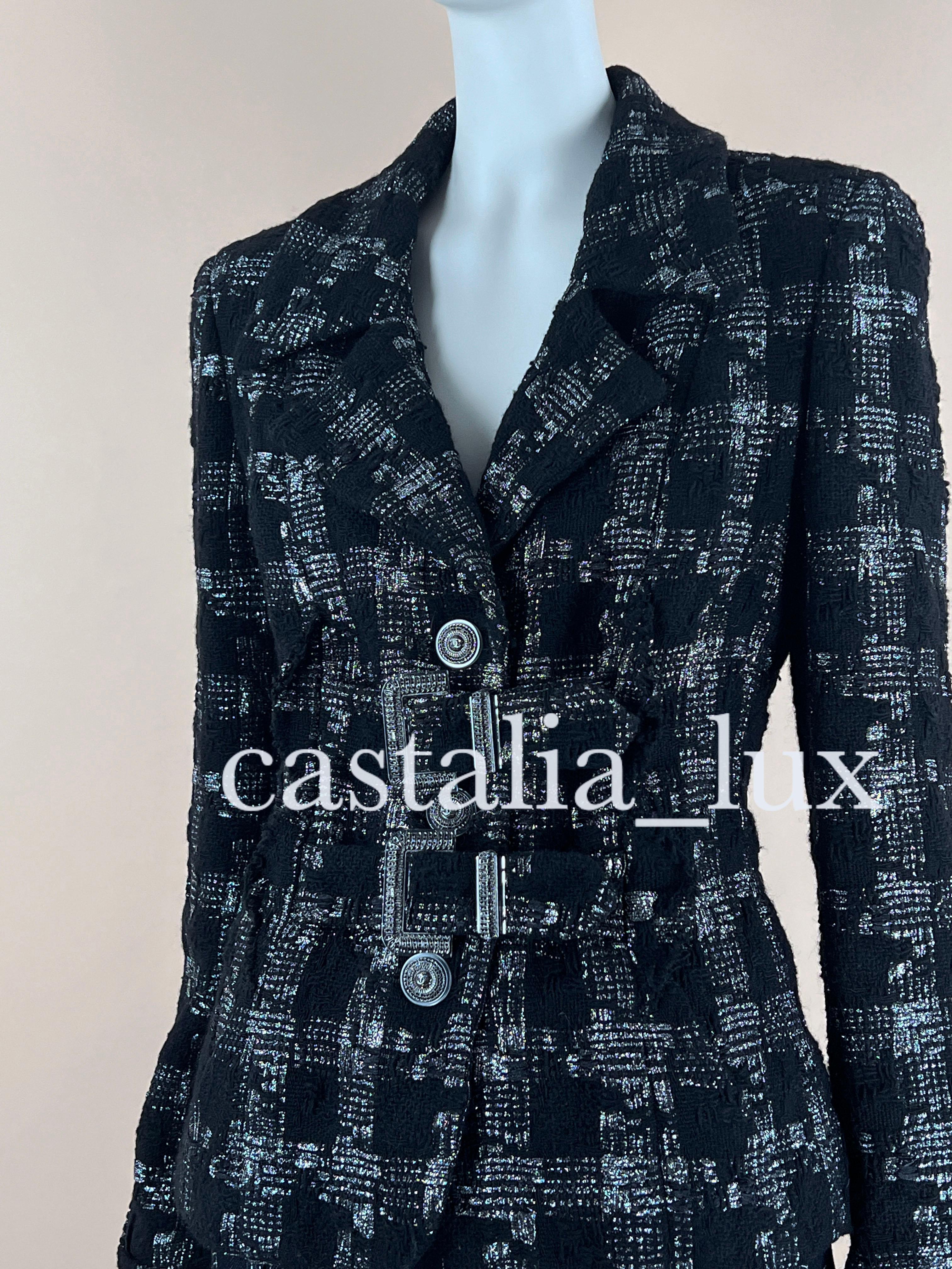 Women's Chanel New CC Buttons Black Belted Tweed Jacket For Sale