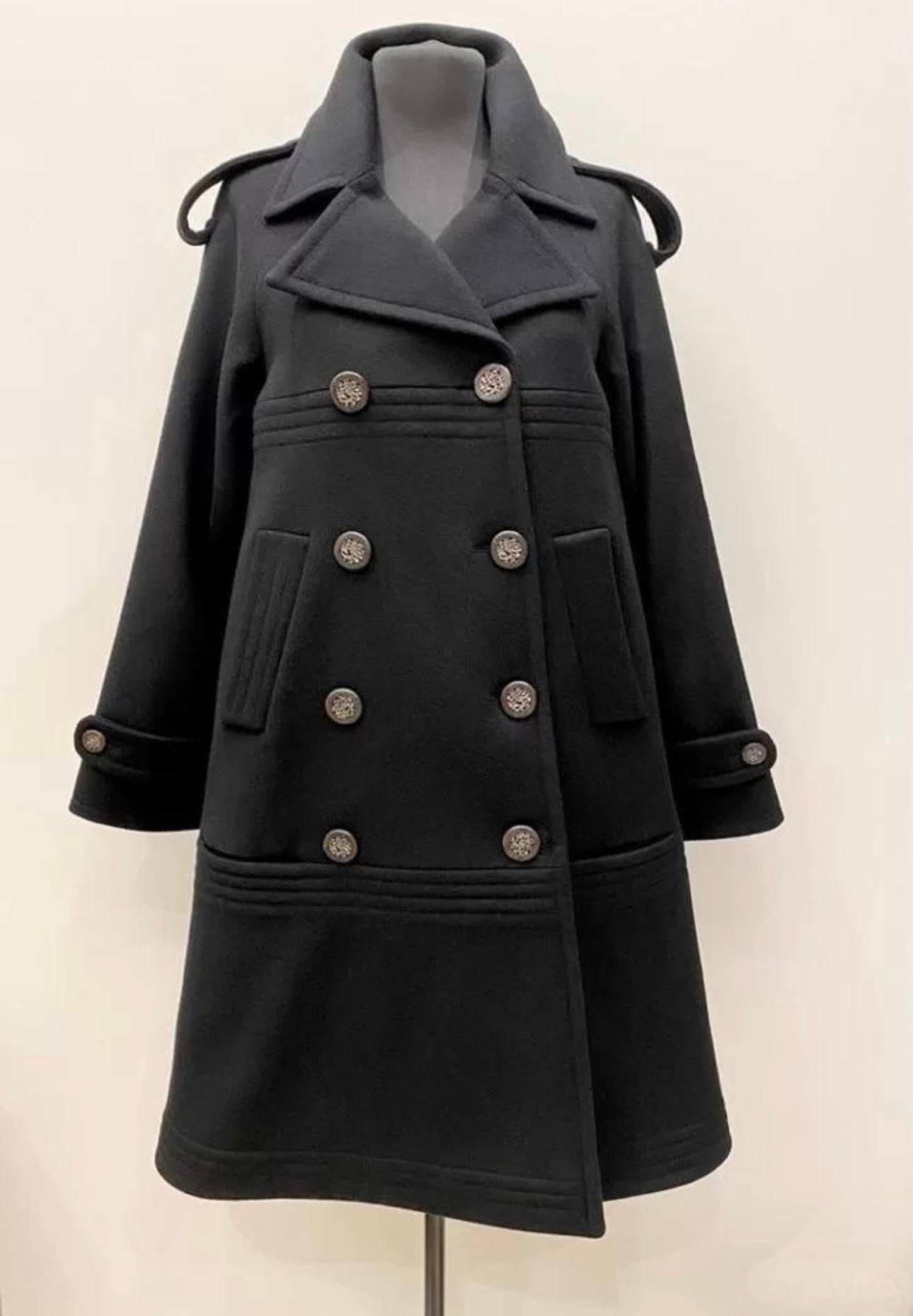 Chanel New CC Buttons Black Double Breasted Coat In New Condition For Sale In Dubai, AE