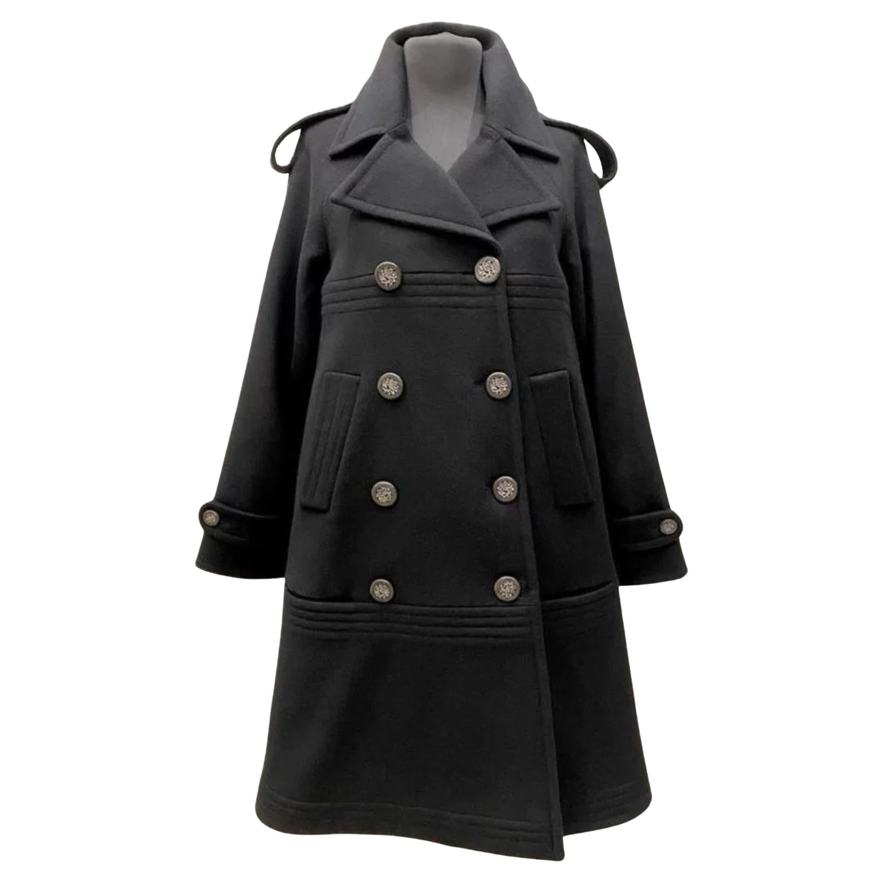 Chanel New CC Buttons Black Double Breasted Coat For Sale