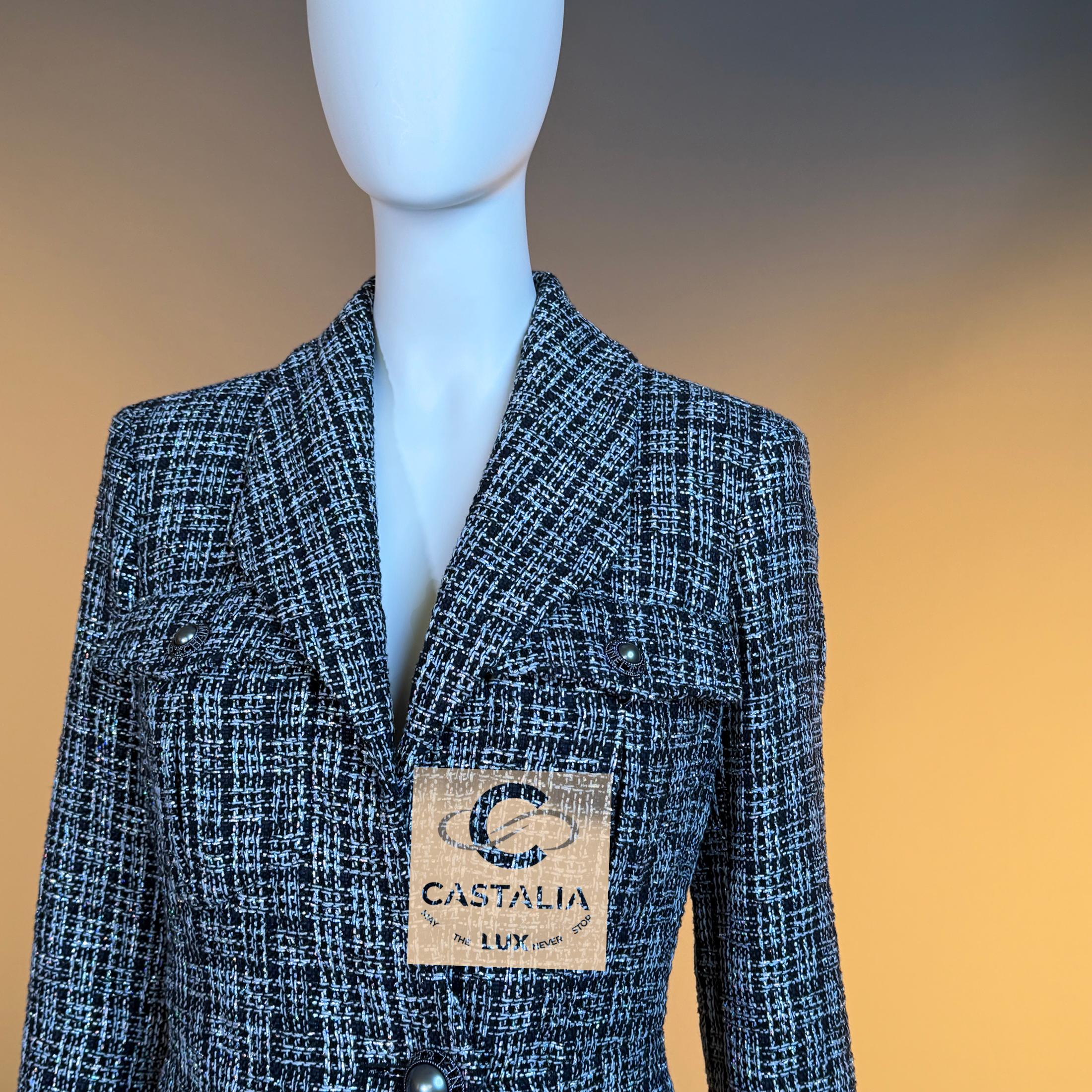 Chanel New CC Buttons Giacca in tweed nero lucido 34 FR in vendita 9