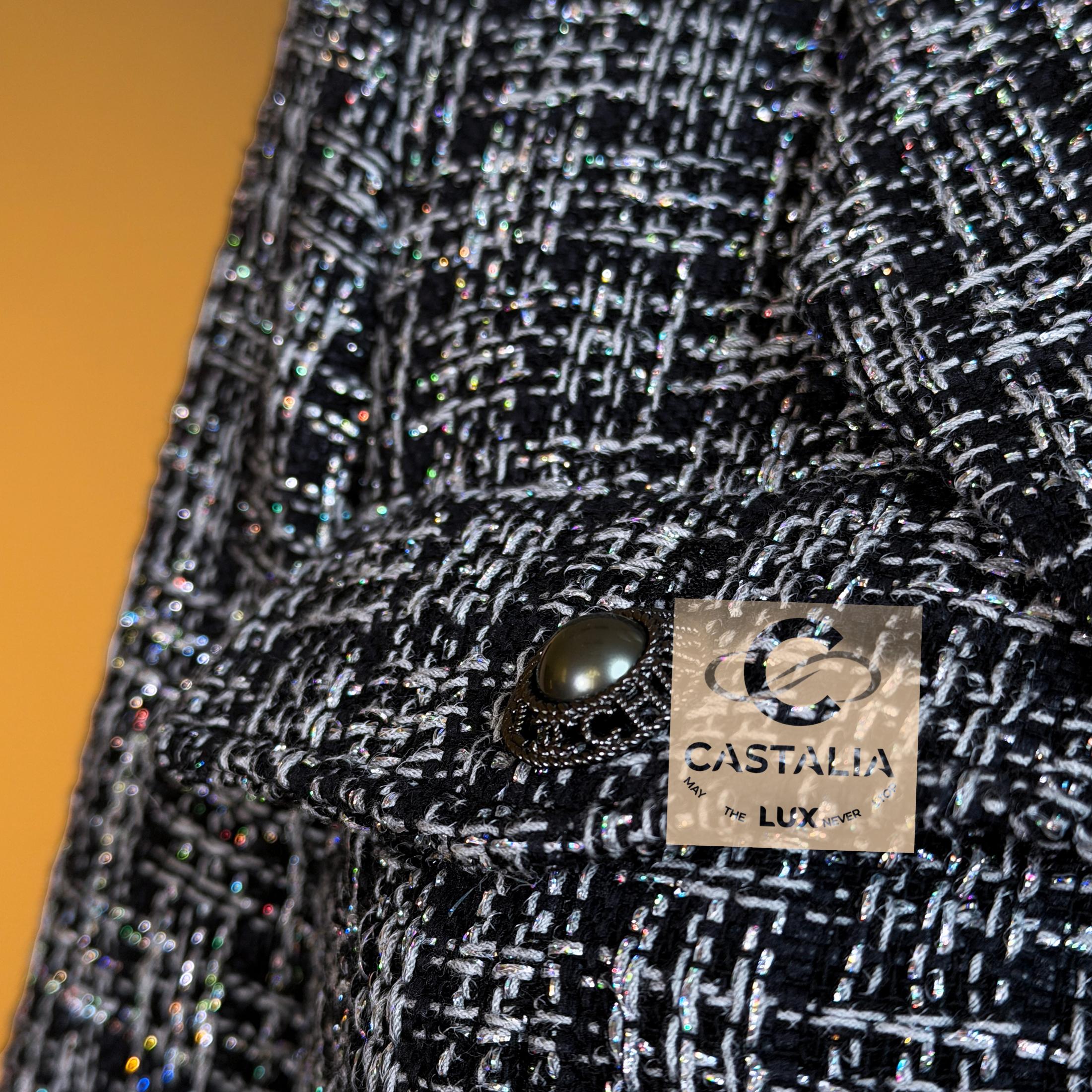 Chanel New CC Buttons Giacca in tweed nero lucido 34 FR in vendita 10