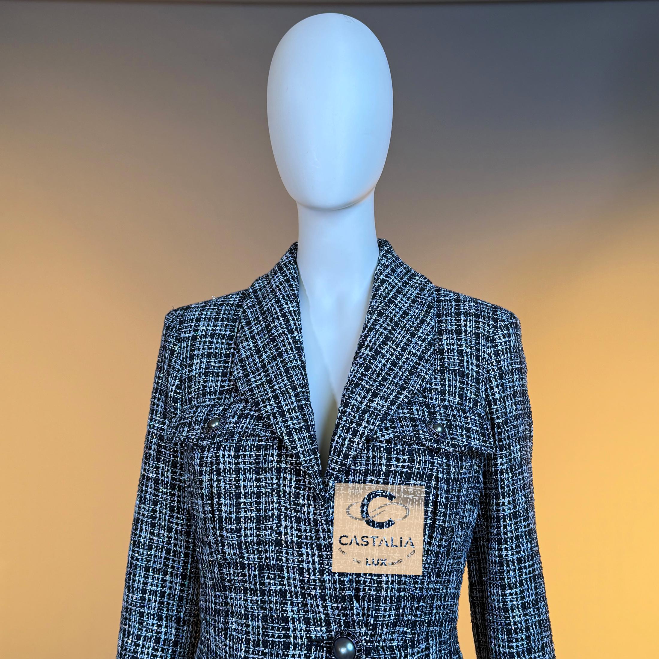 Chanel New CC Buttons Giacca in tweed nero lucido 34 FR in vendita 2