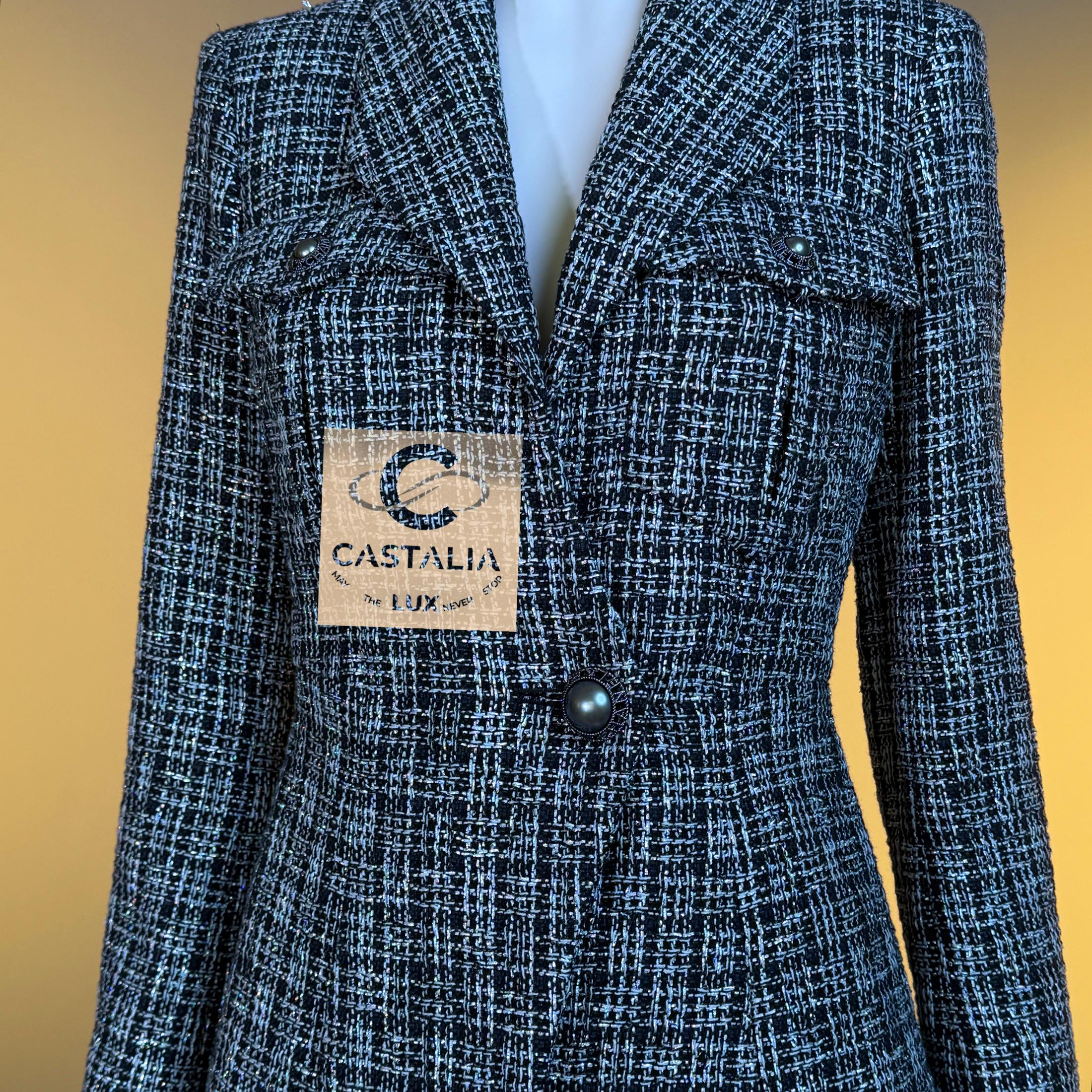 Chanel New CC Buttons Giacca in tweed nero lucido 34 FR in vendita 3