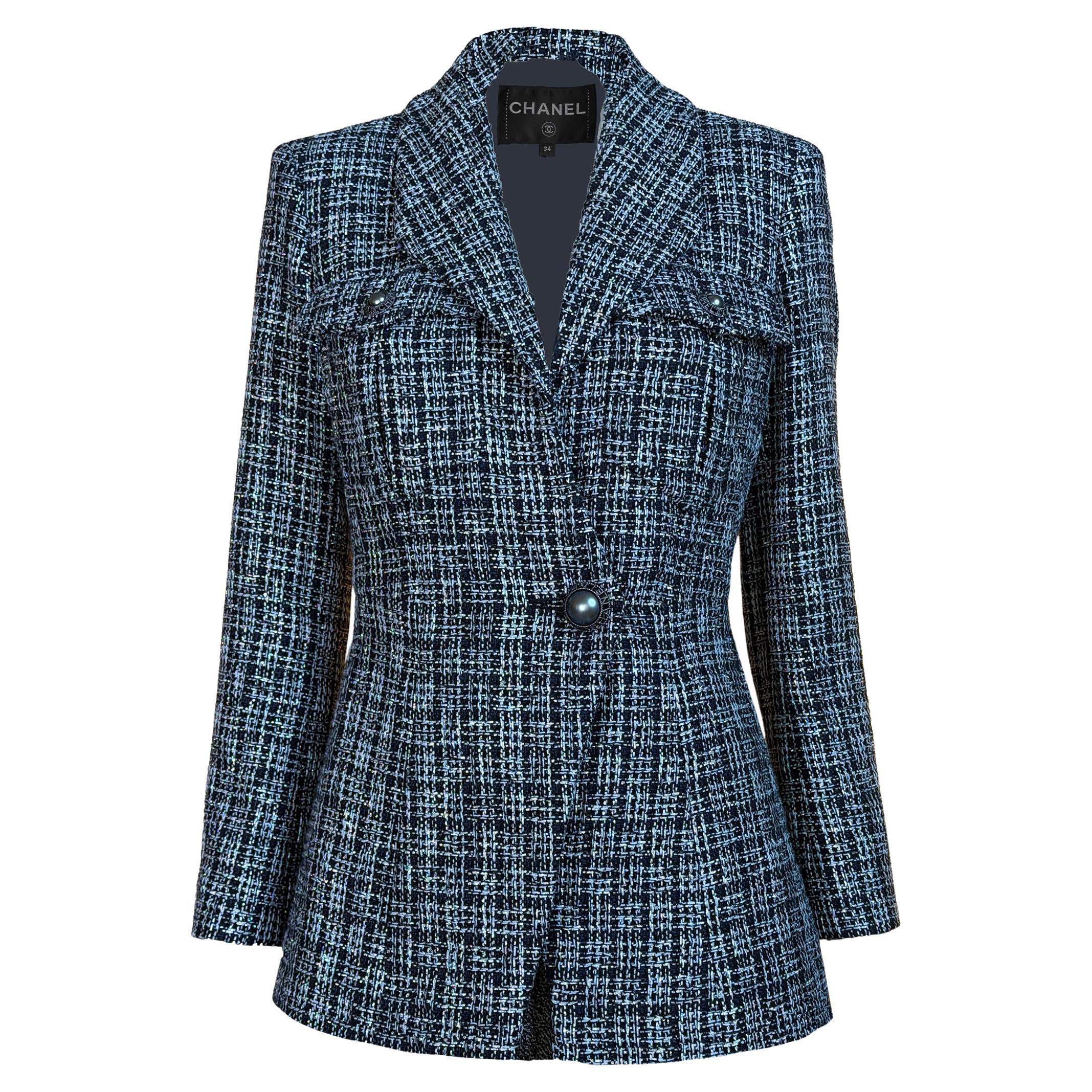 CHANEL New CC Knöpfe Schwarz Schimmer Tweed Jacke 34 FR