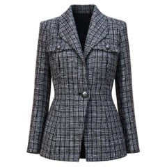 CHANEL New CC Buttons Black Shimmer Tweed Jacket 34 FR