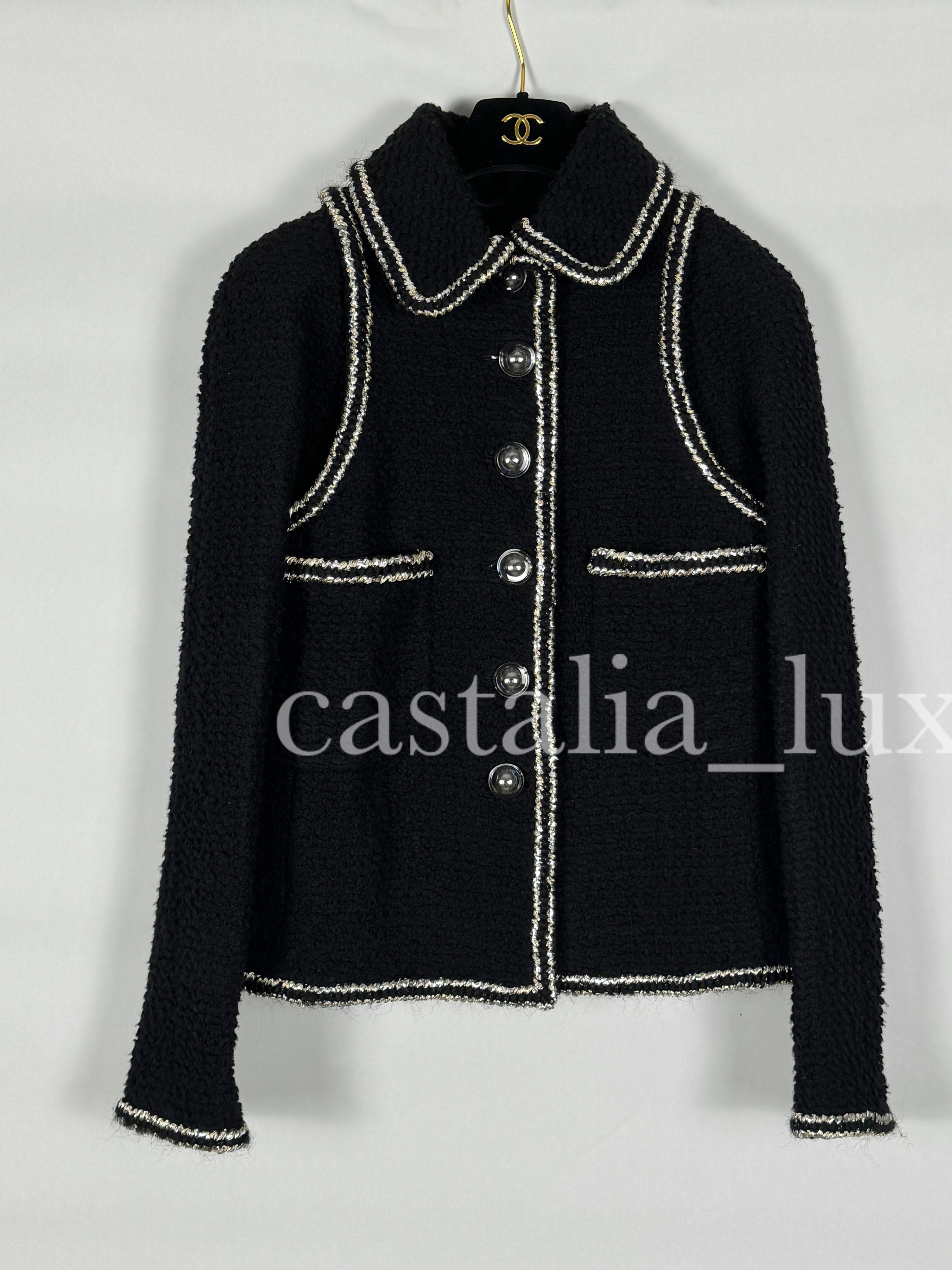 Chanel New CC Buttons Black Tweed Jacket For Sale at 1stDibs
