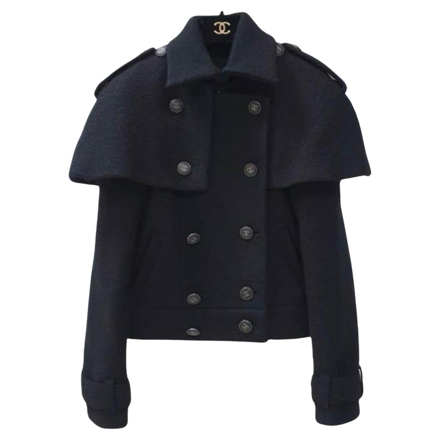 Chanel New CC Buttons Black Tweed Jacket For Sale