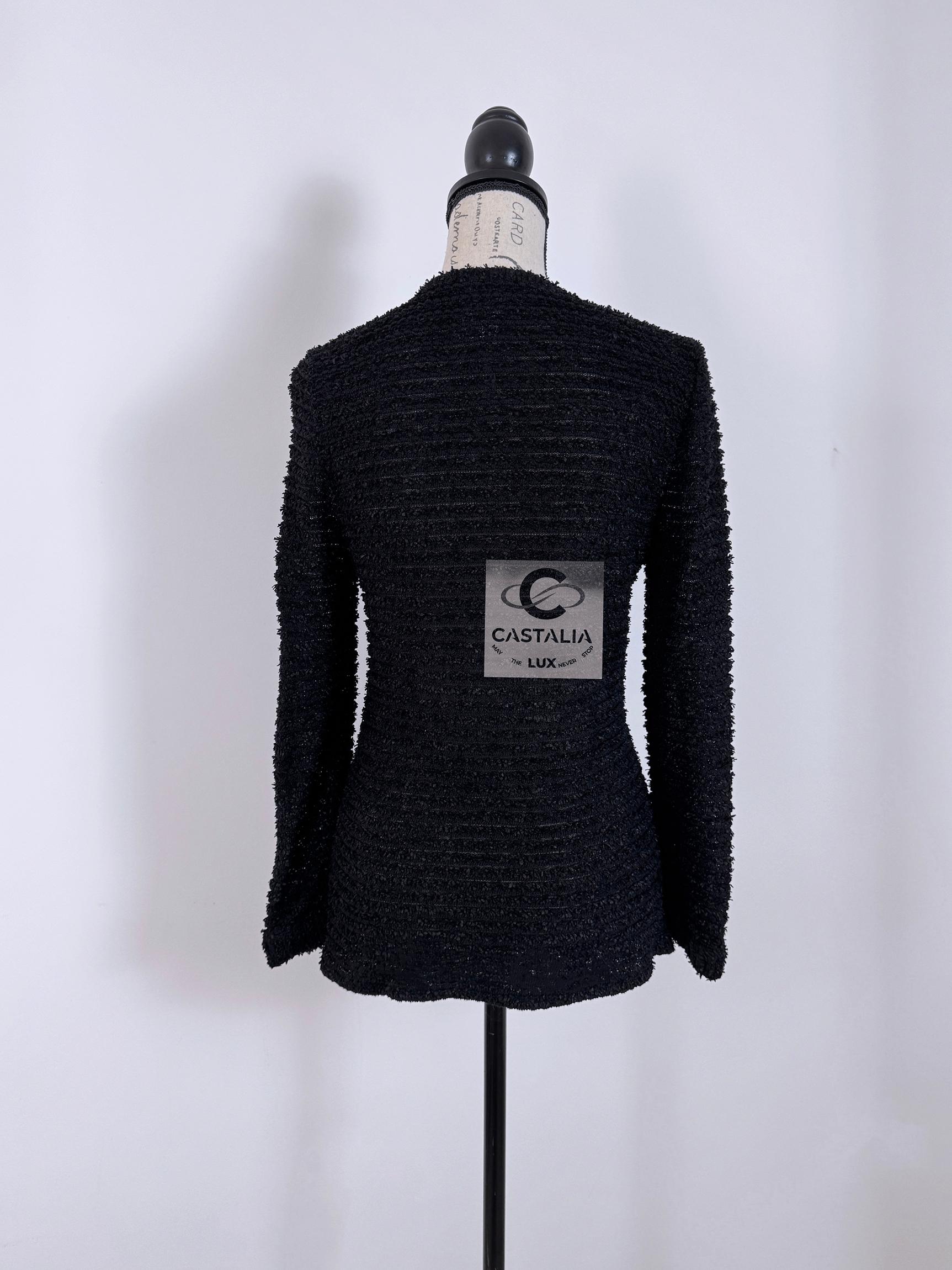 Chanel New CC Buttons Black Tweed Jumper 40 FR For Sale 8