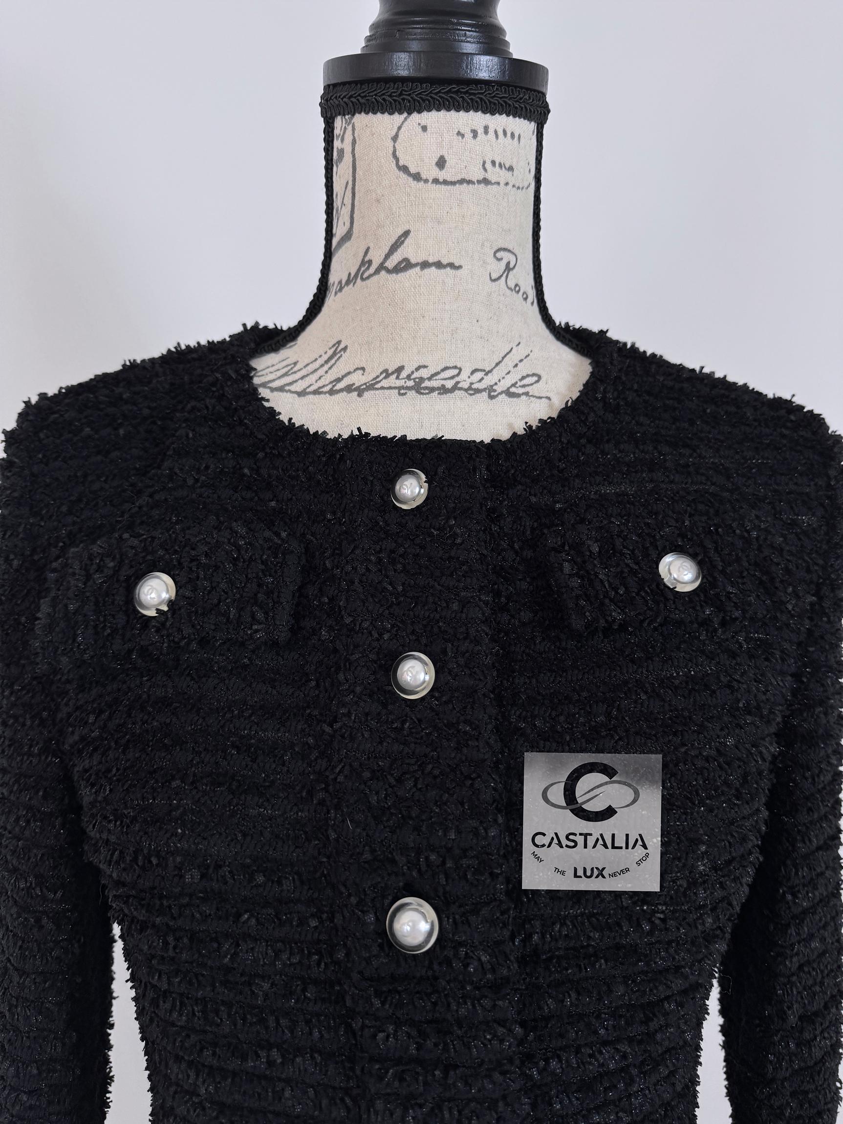 Chanel New CC Buttons Black Tweed Jumper 40 FR For Sale 1