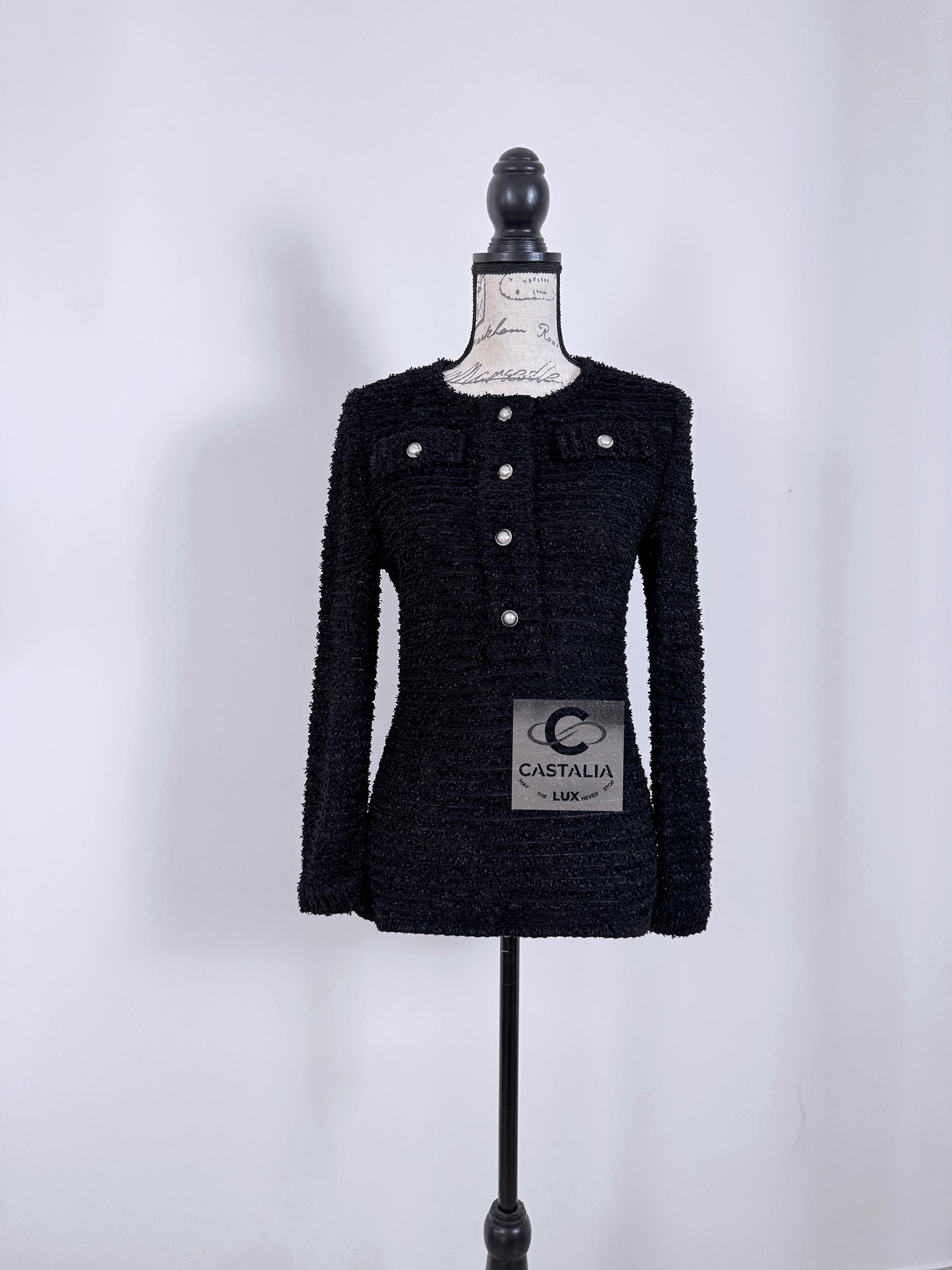 Chanel New CC Buttons Black Tweed Jumper 40 FR For Sale 2