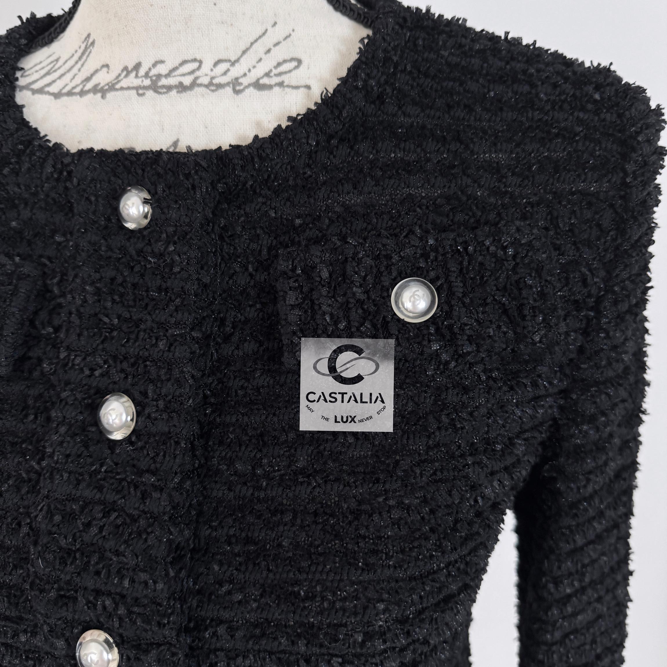 Chanel New CC Buttons Black Tweed Jumper 40 FR For Sale 3