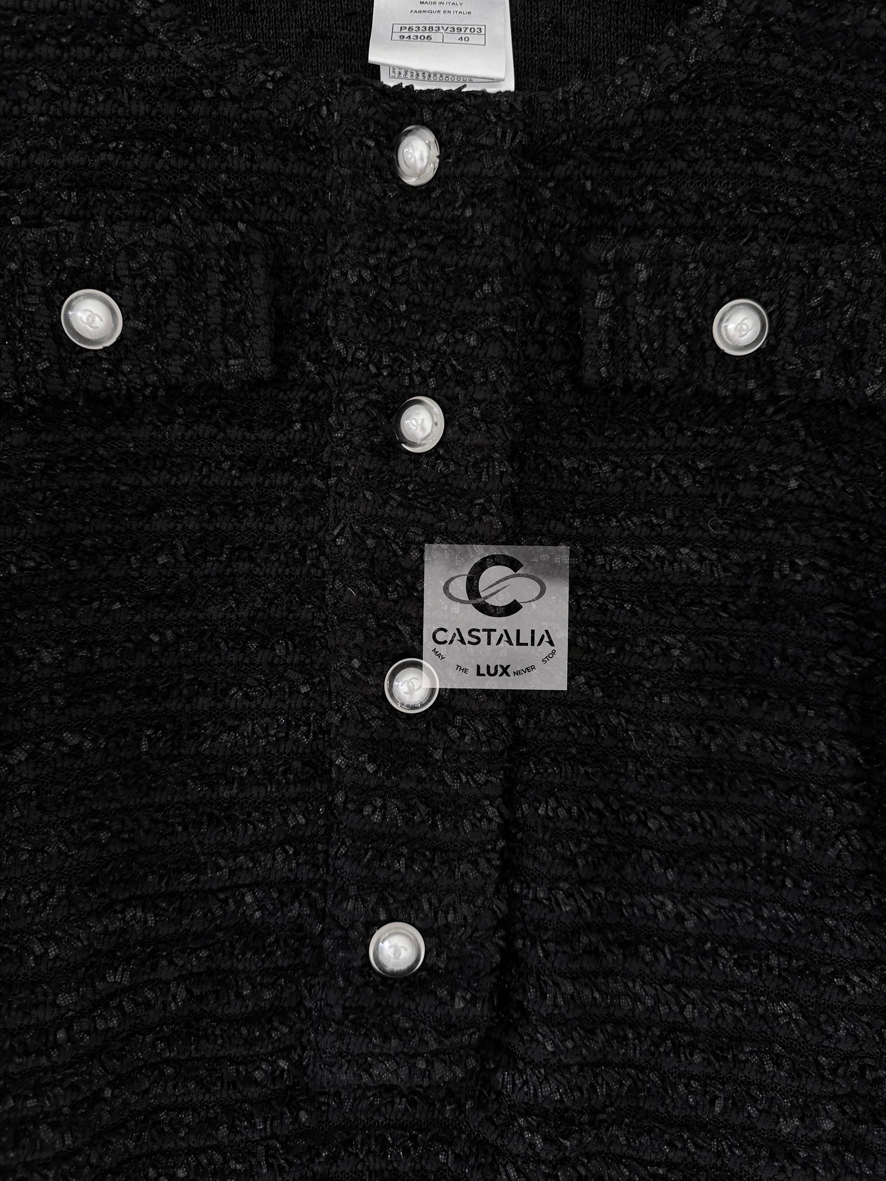 Chanel New CC Buttons Black Tweed Jumper 40 FR For Sale 4