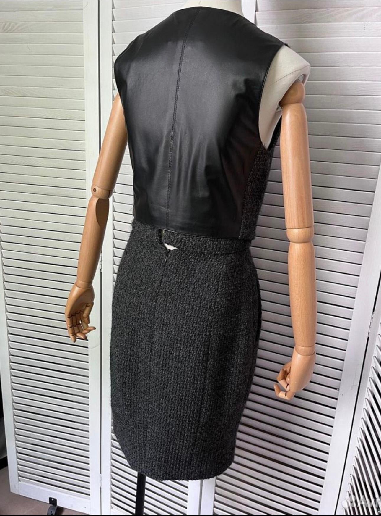 Women's or Men's Chanel New CC Buttons Black Tweed Vest and Skirt Ensemble For Sale