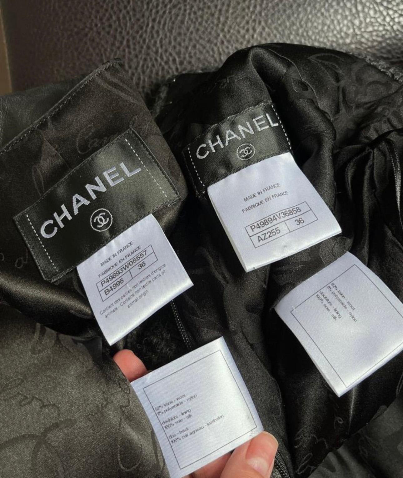 Chanel New CC Buttons Black Tweed Vest and Skirt Ensemble For Sale 2