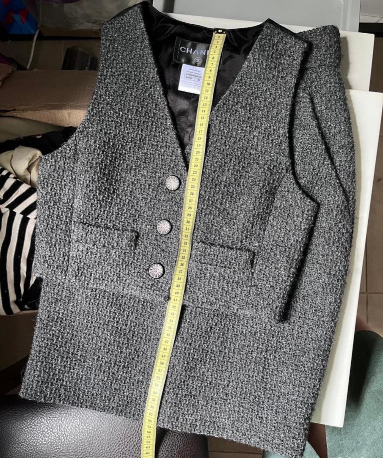 Chanel New CC Buttons Black Tweed Vest and Skirt Ensemble For Sale 4