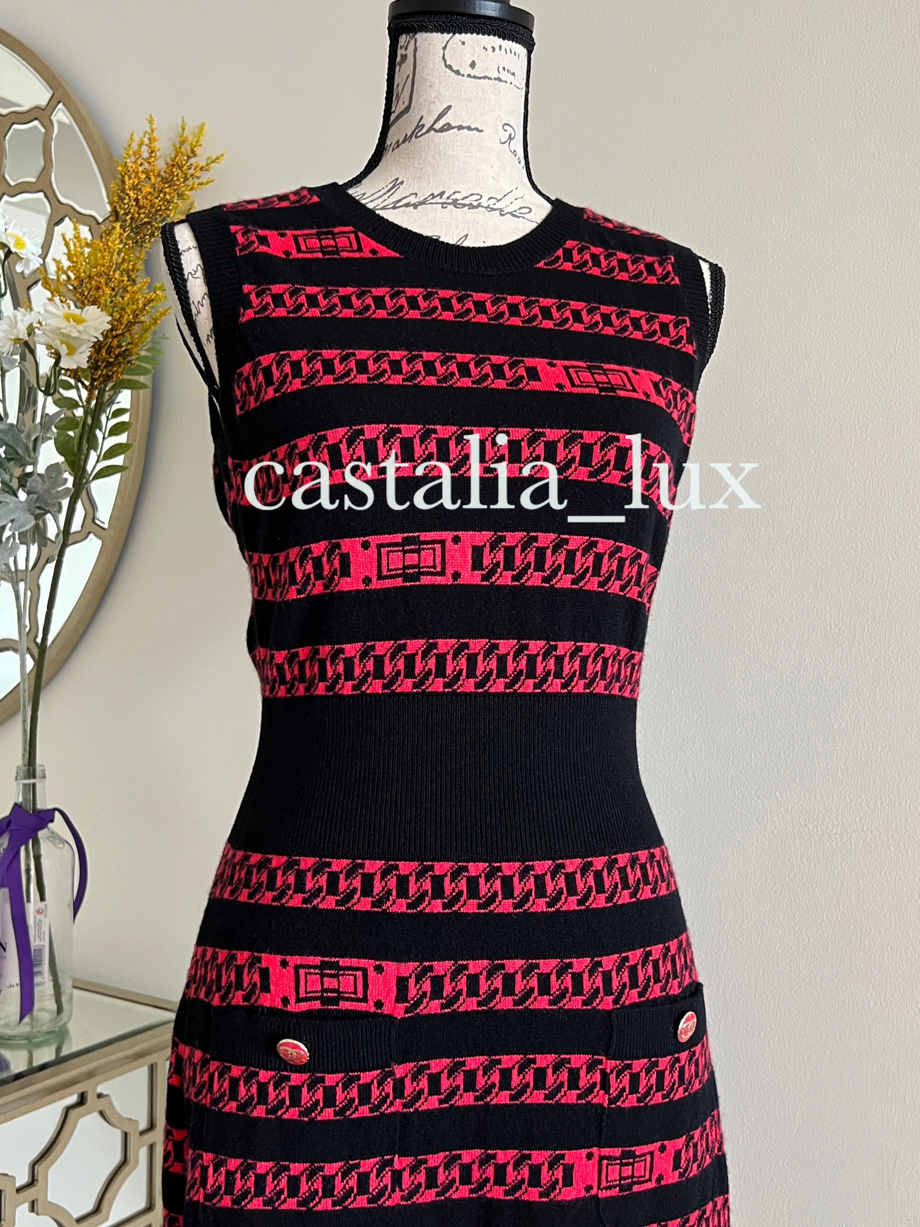 Chanel New CC Buttons Chain Link Pattern Cashmere Dress For Sale 5