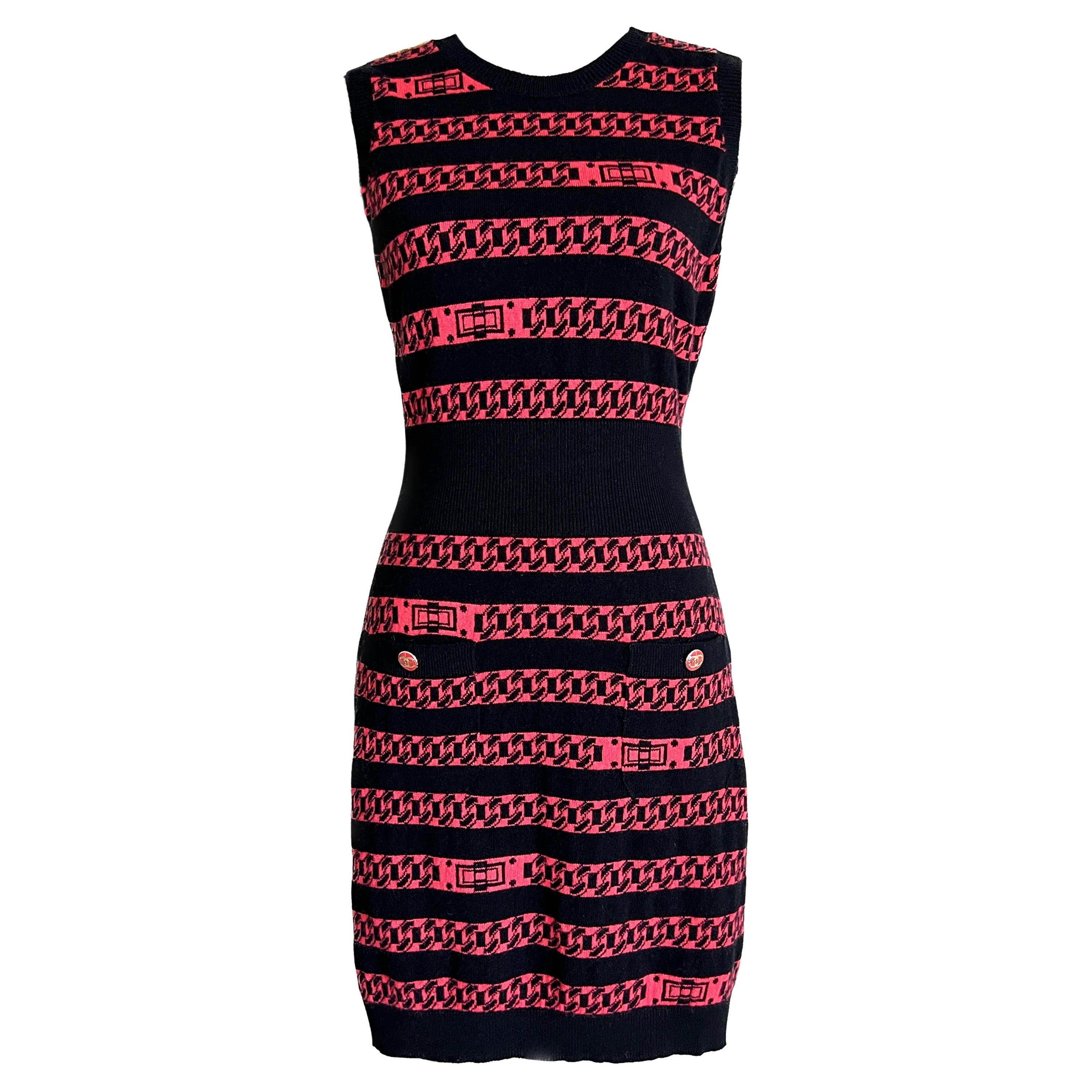 Chanel New CC Buttons Chain Link Pattern Cashmere Dress