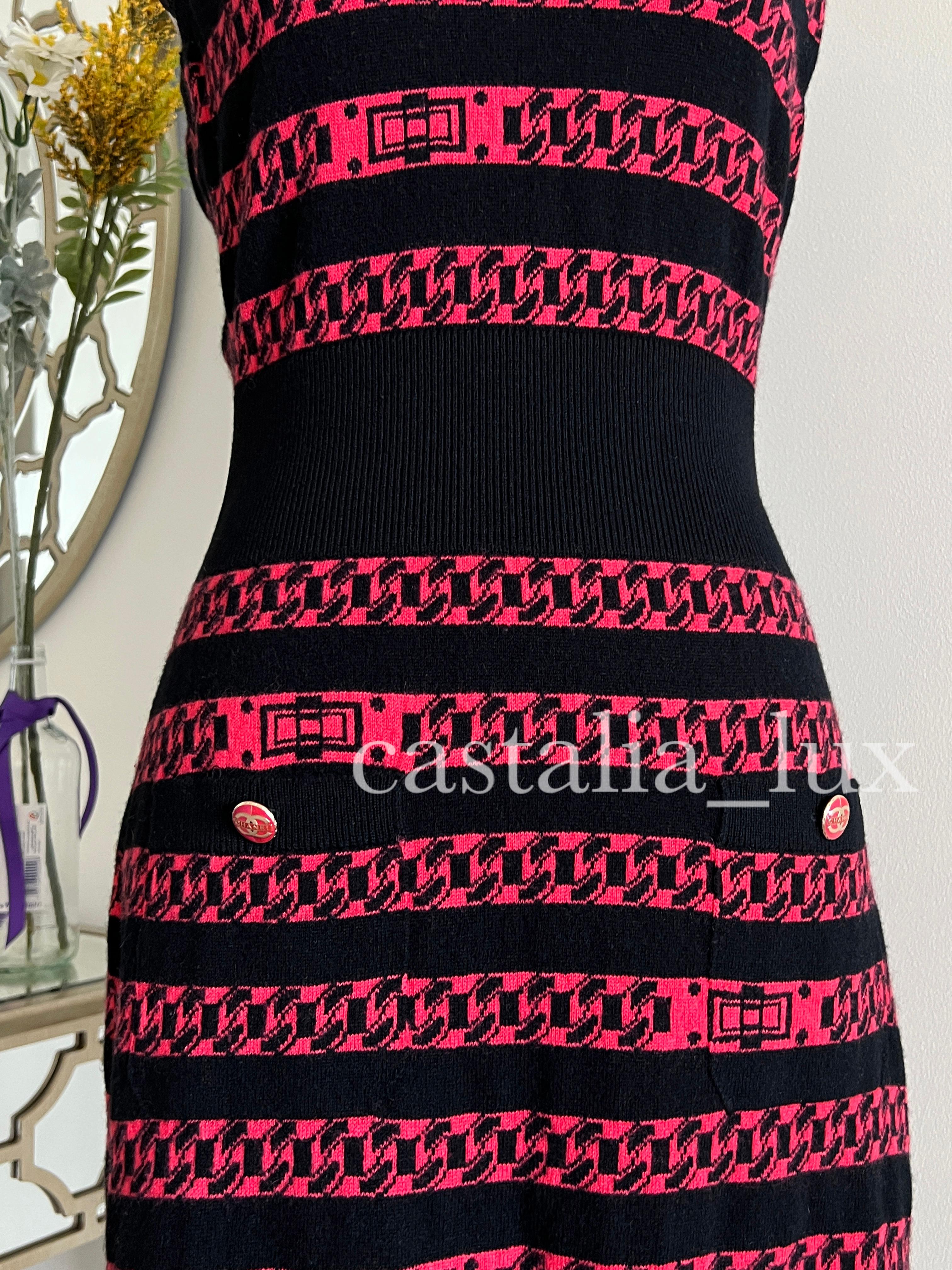 Chanel New CC Buttons Chain Pattern Cashmere Dress In New Condition For Sale In Dubai, AE