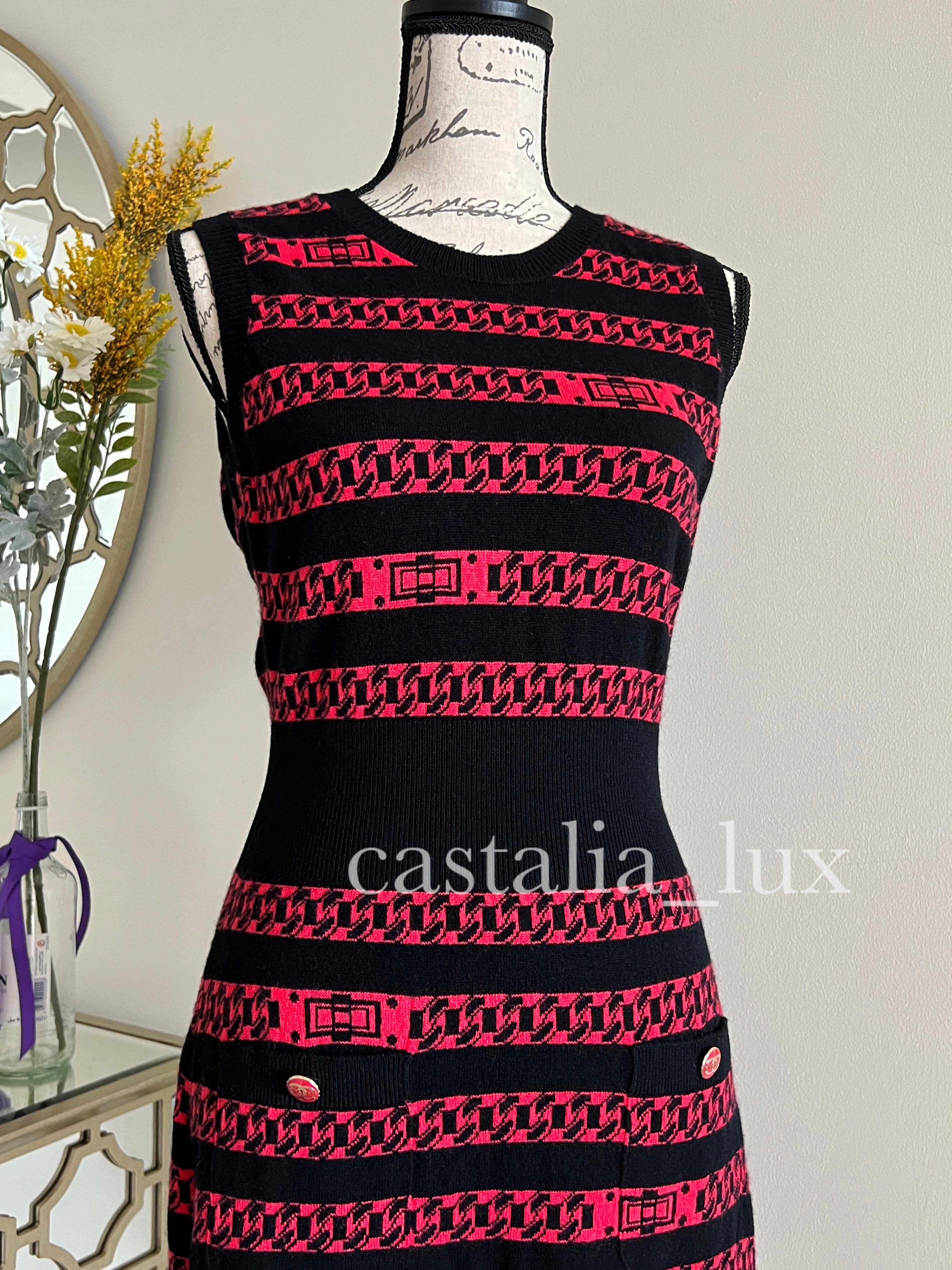 Chanel New CC Buttons Chain Pattern Cashmere Dress For Sale 1