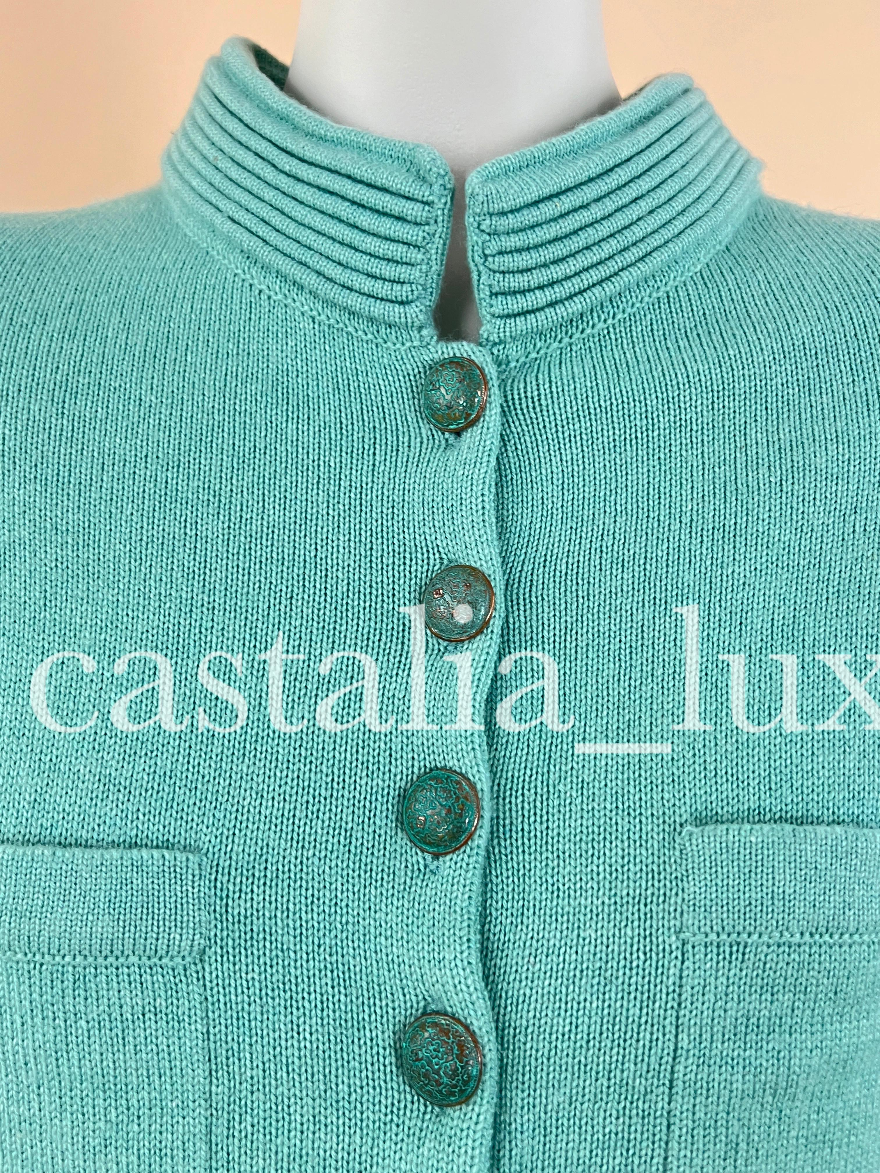 Women's or Men's Chanel New CC Buttons Turquoise Cashmere Jacket For Sale