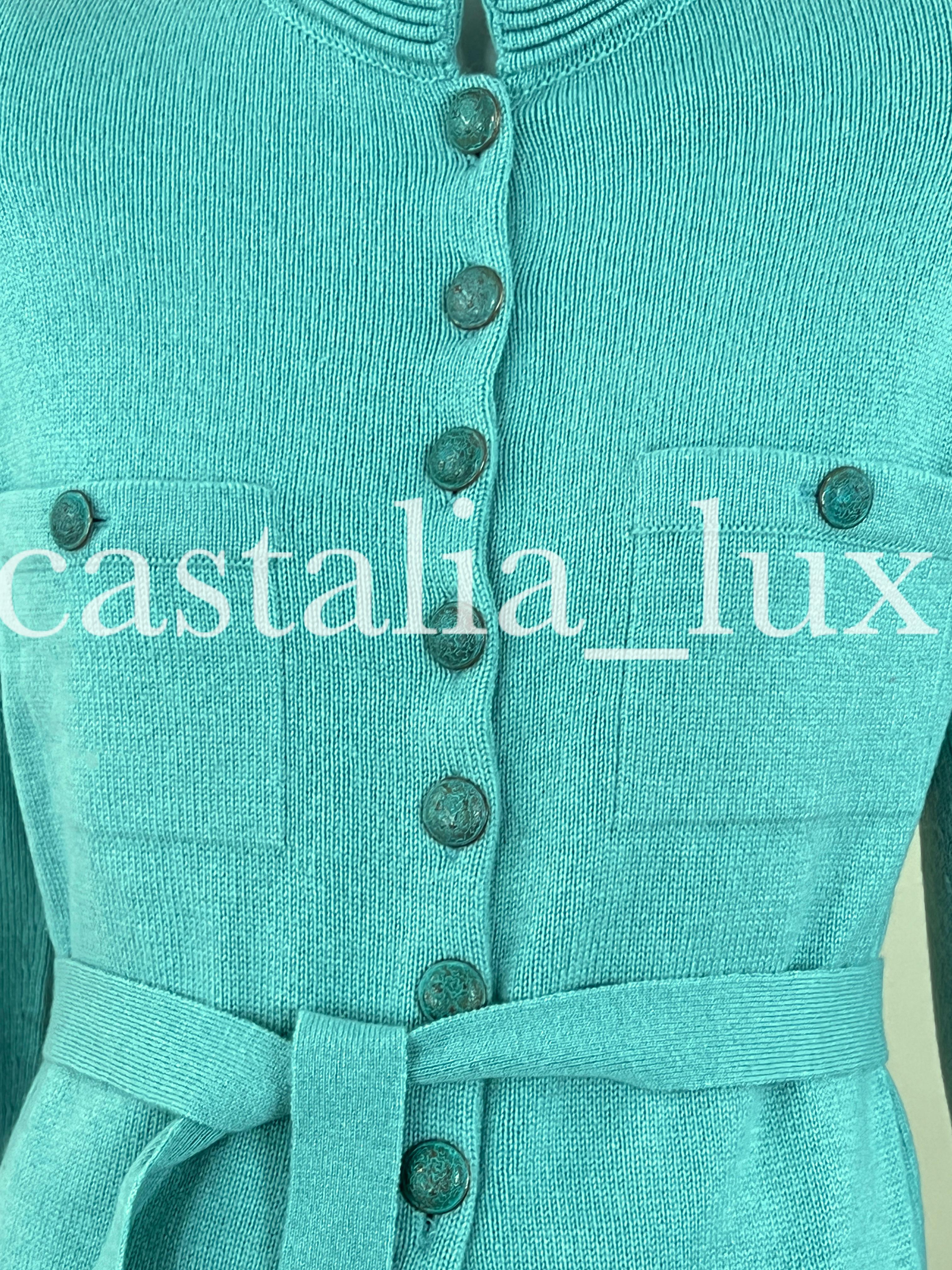 Chanel New CC Buttons Turquoise Cashmere Jacket For Sale 1