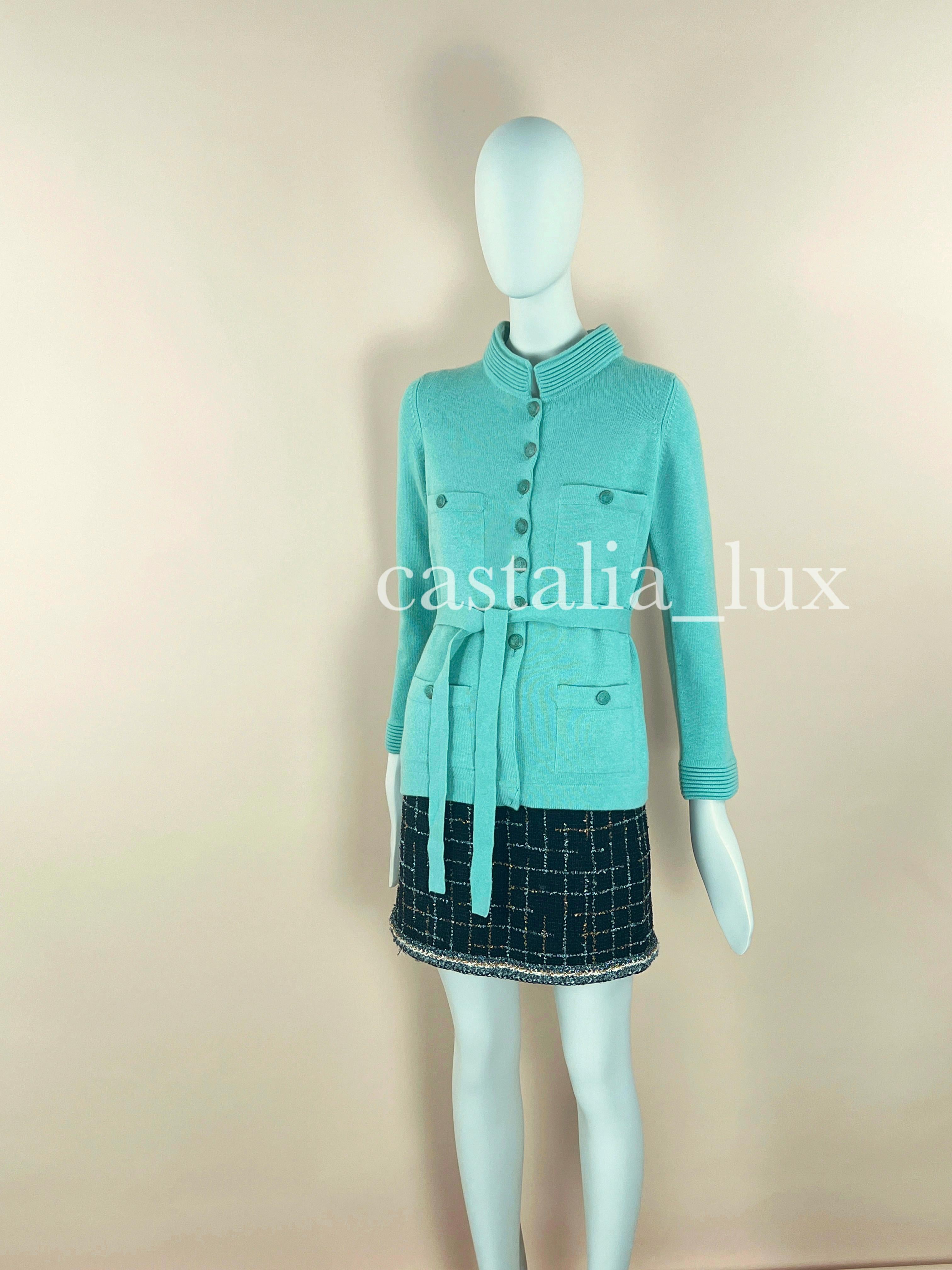 Chanel New CC Buttons Turquoise Cashmere Jacket For Sale 2