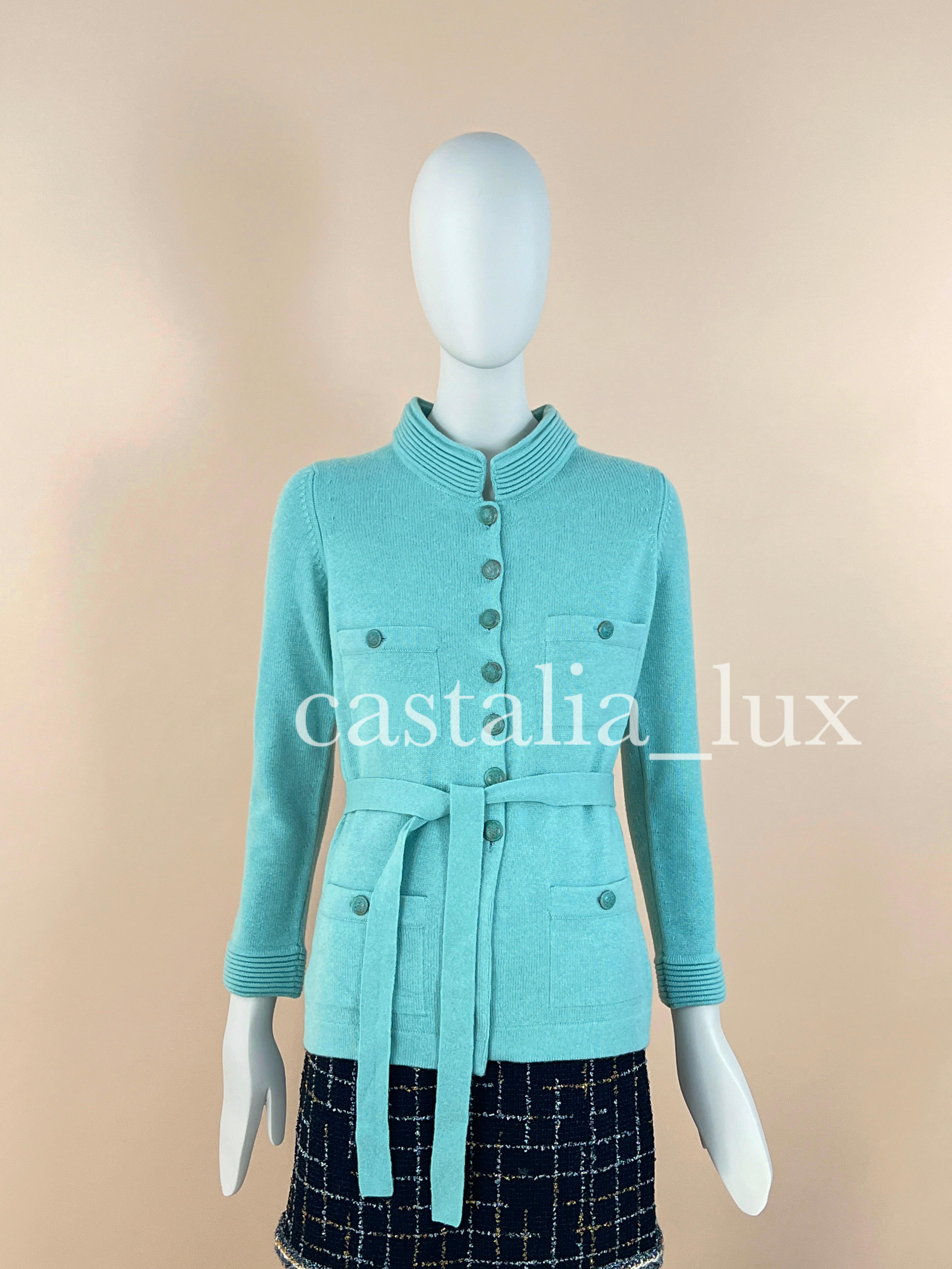 Chanel New CC Buttons Turquoise Cashmere Jacket For Sale 4