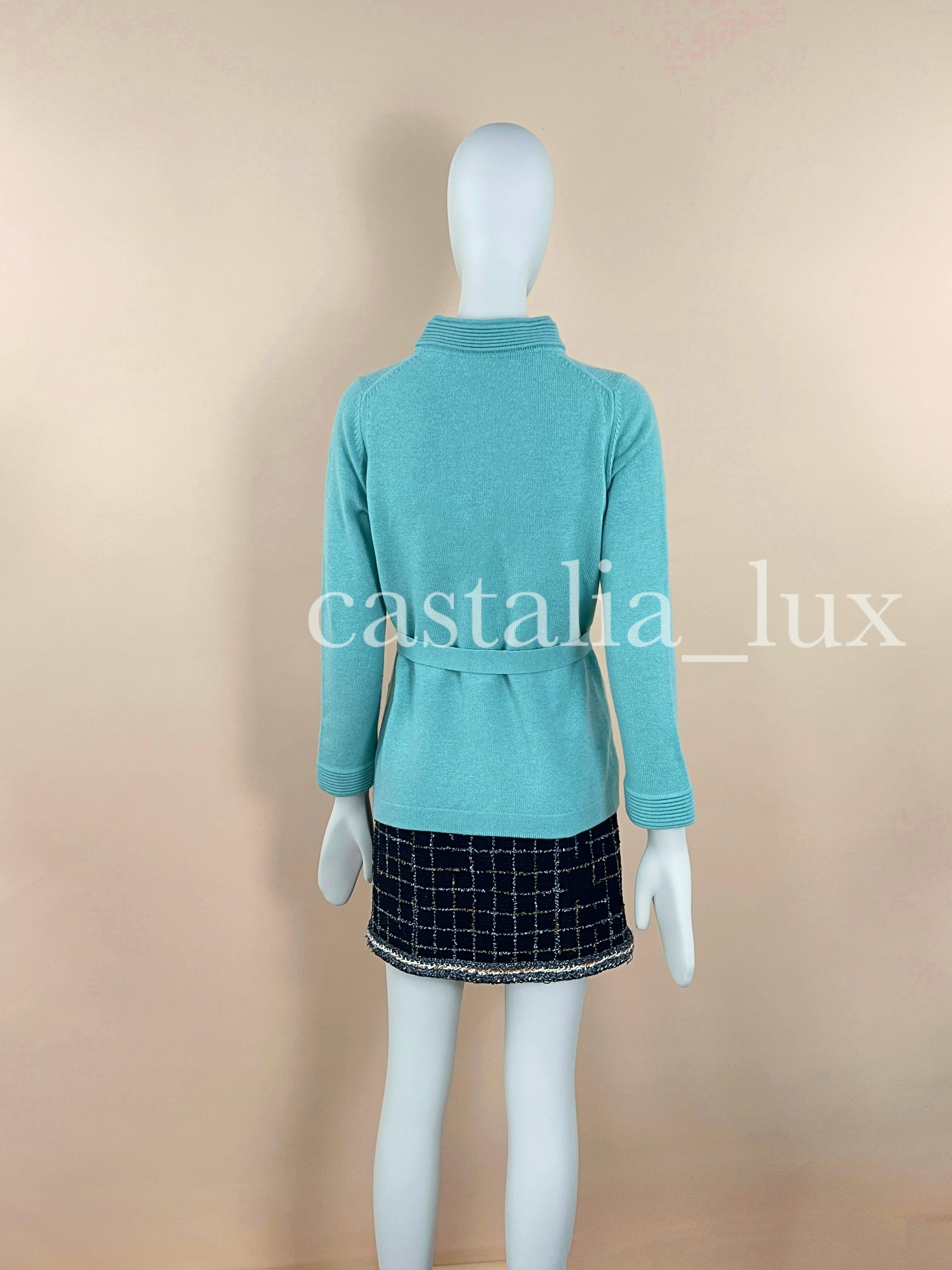 Chanel New CC Buttons Turquoise Cashmere Jacket For Sale 5