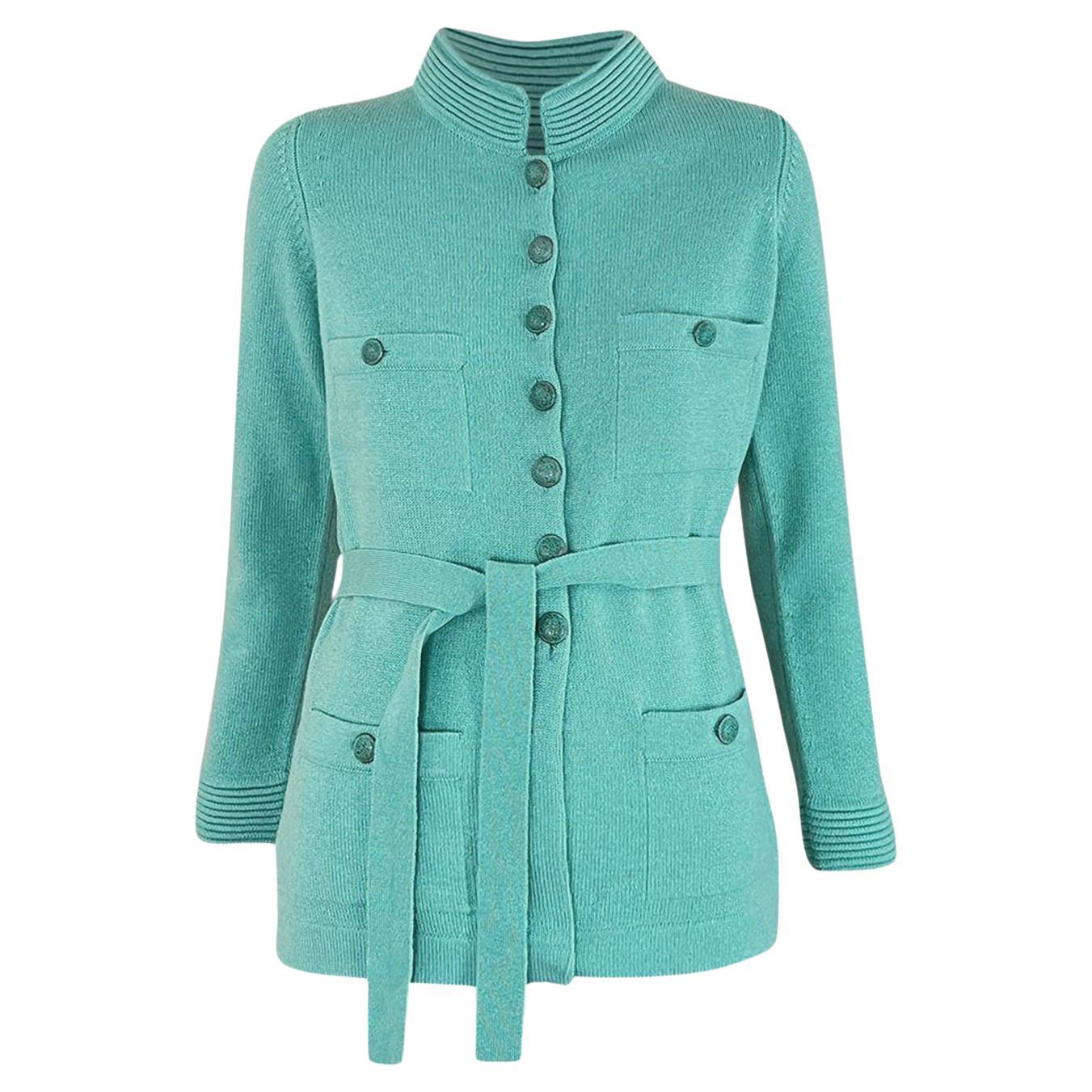 Chanel New CC Buttons Turquoise Cashmere Jacket For Sale