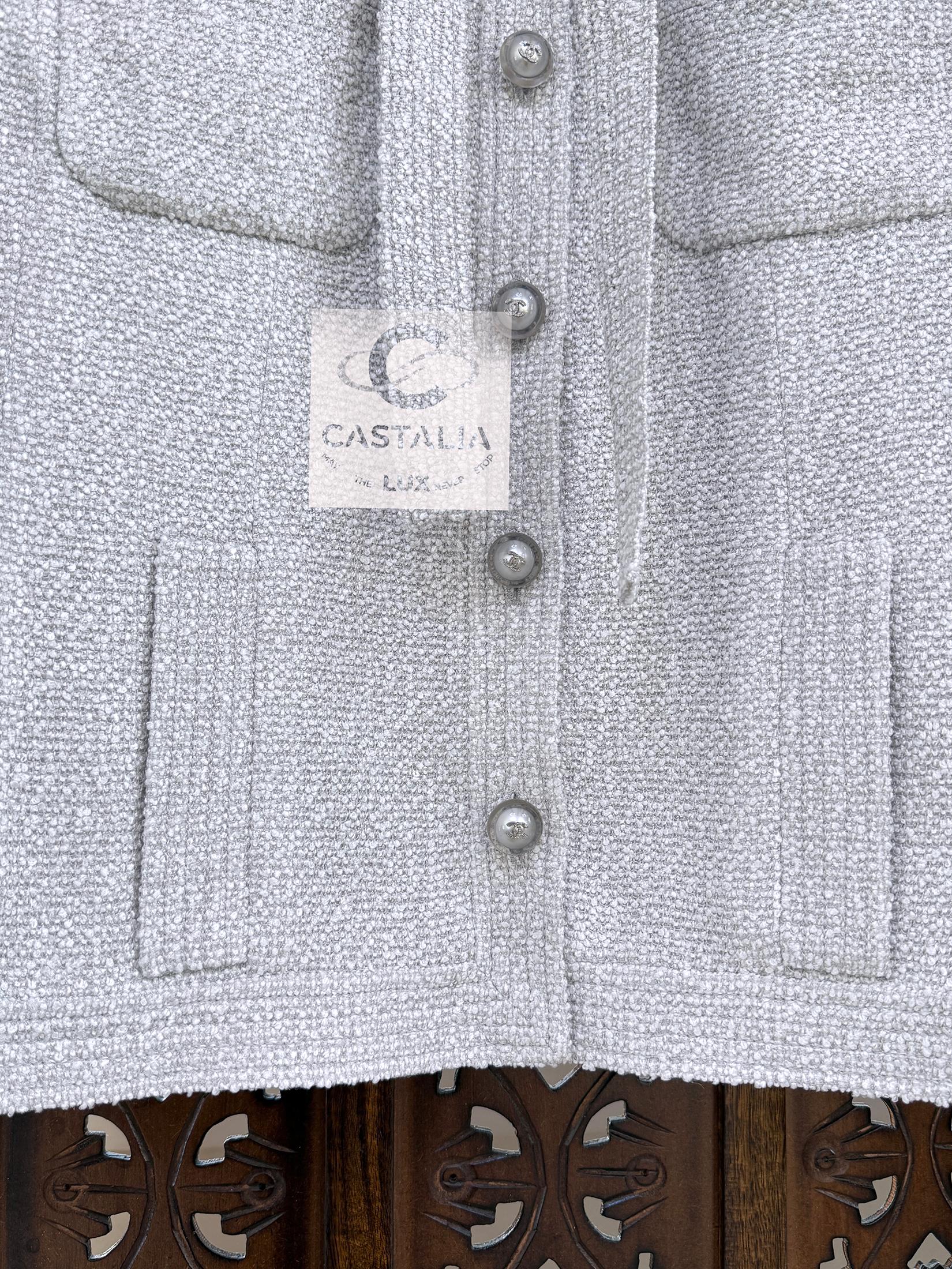 Chanel Neue silbergraue Tweed-Jacke mit Schleife 42 FR 8