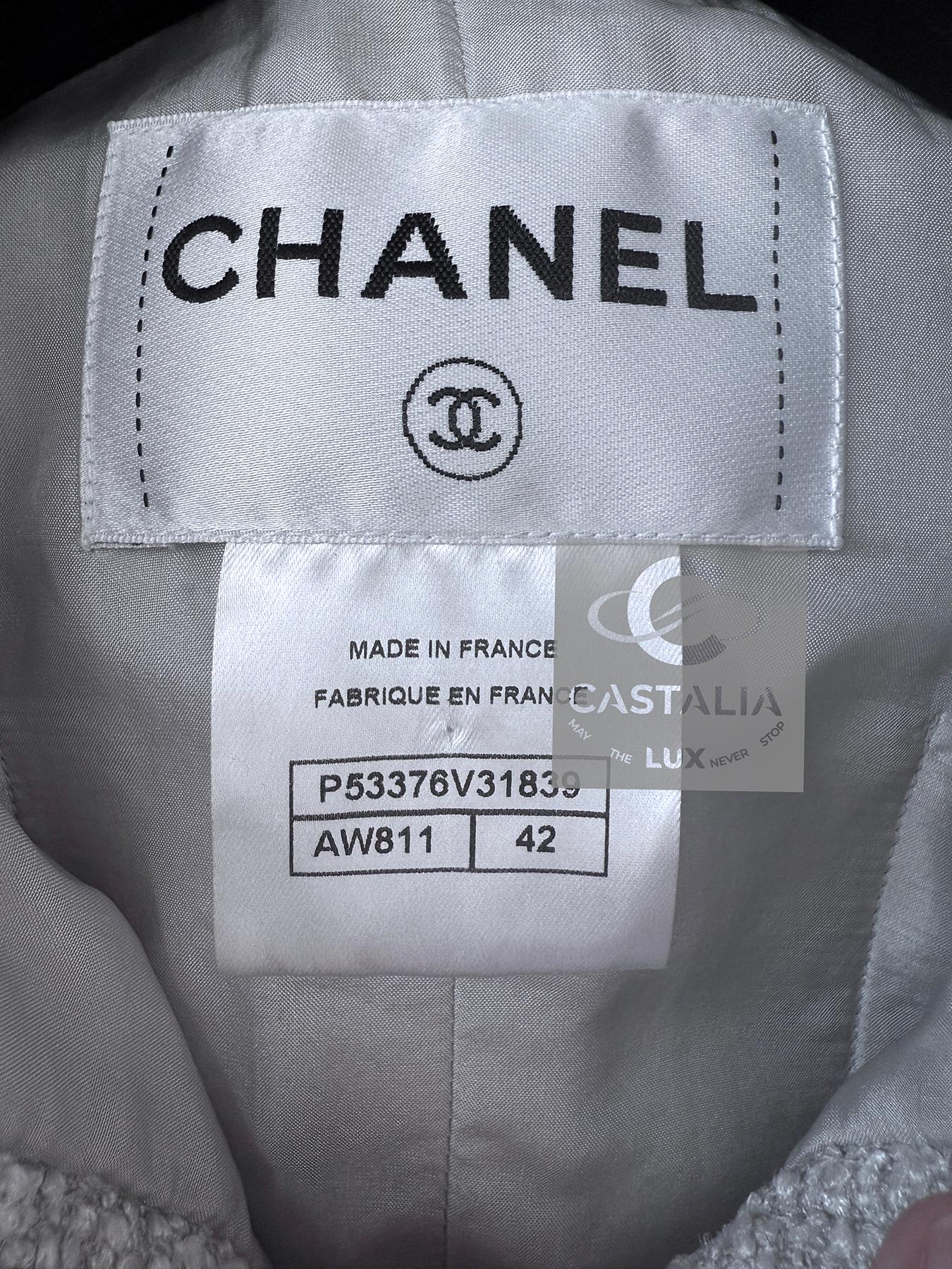 Chanel Neue silbergraue Tweed-Jacke mit Schleife 42 FR 9